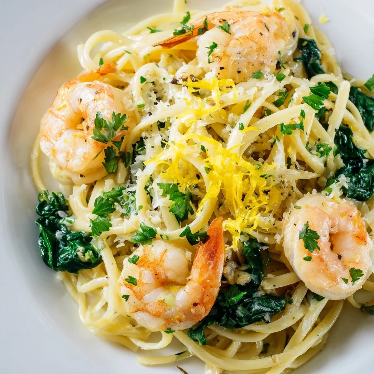 Serve this zesty lemon garlic shrimp pasta with grated Parmesan and a chilled glass of white wine.