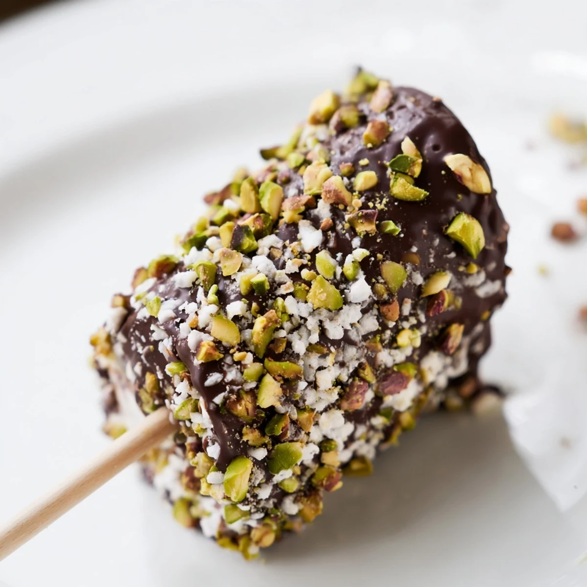Homemade Chocolate Marshmallows on Stick chilled to set, with glossy chocolate coating and freeze-dried raspberry toppings, arranged for gifting.