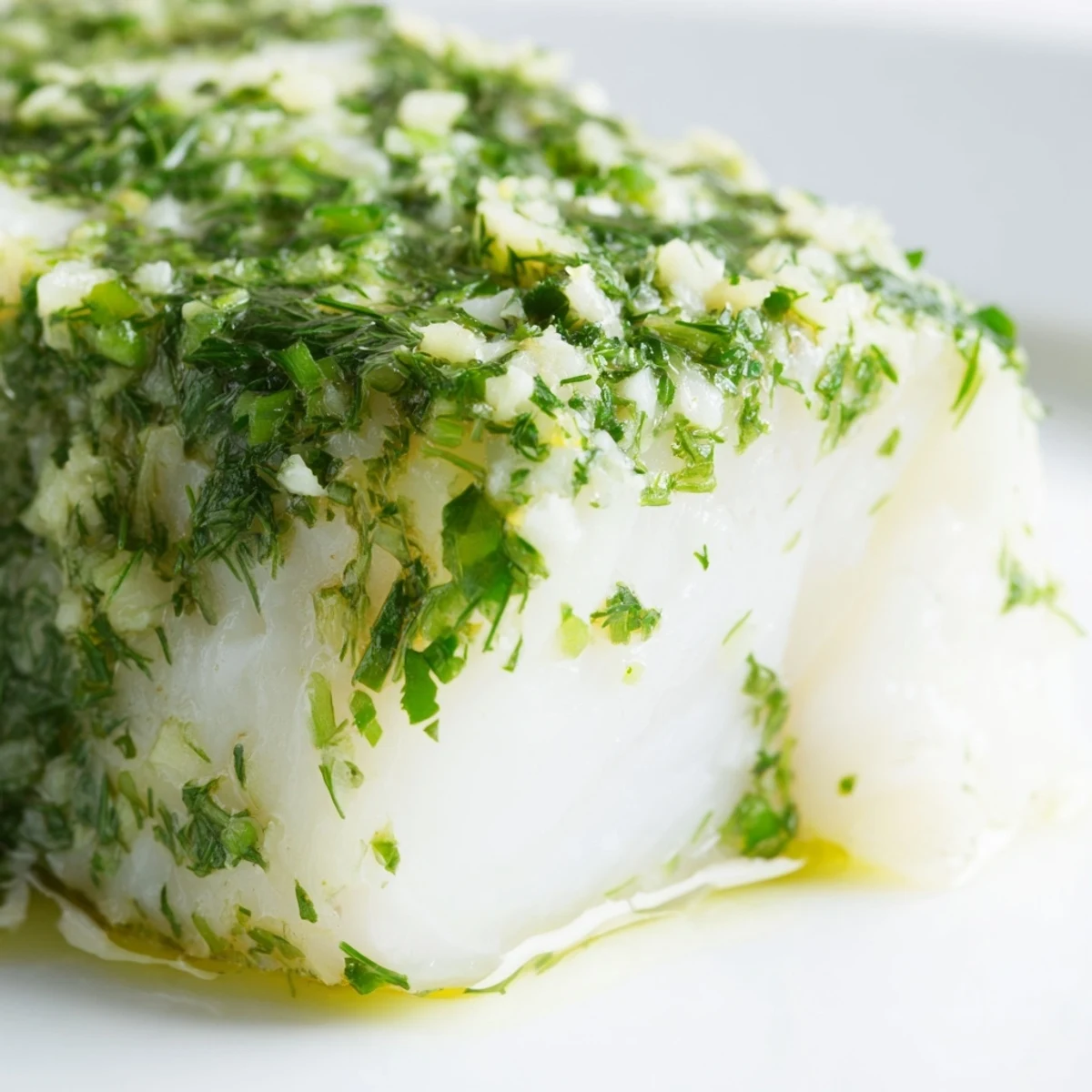 Flaky, tender Baked Halibut with Herbs emerges from the oven, garnished with fresh parsley and dill alongside a simple green salad for a healthy meal.