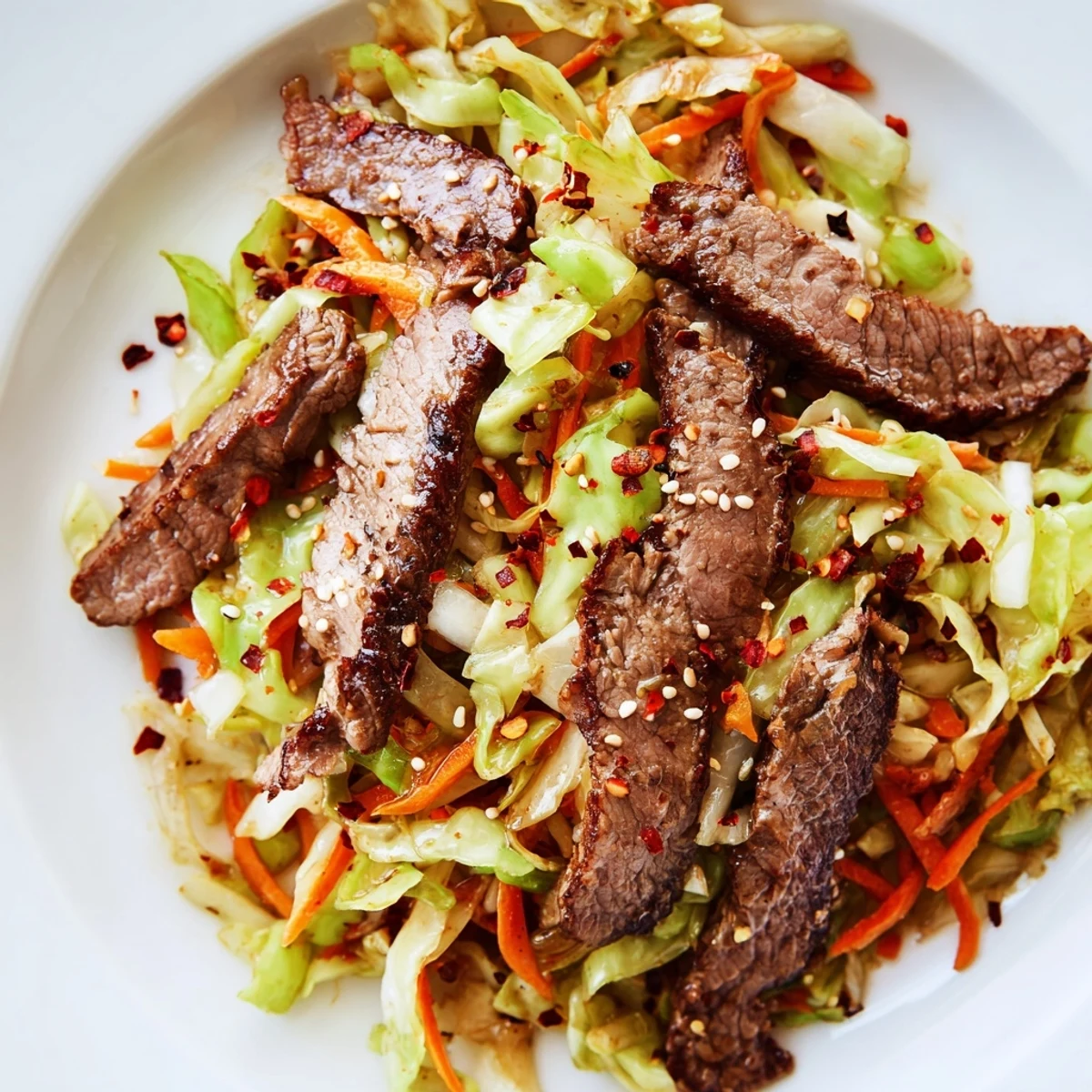 Finished with sesame seeds and green onions, served hot for a low-carb meal.