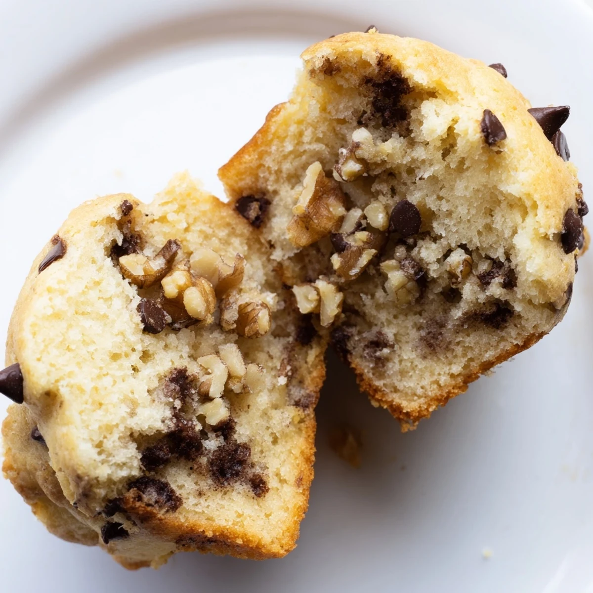 Freshly baked Chocolate Chip Muffins with melty chocolate chips sitting in a rustic muffin tin.