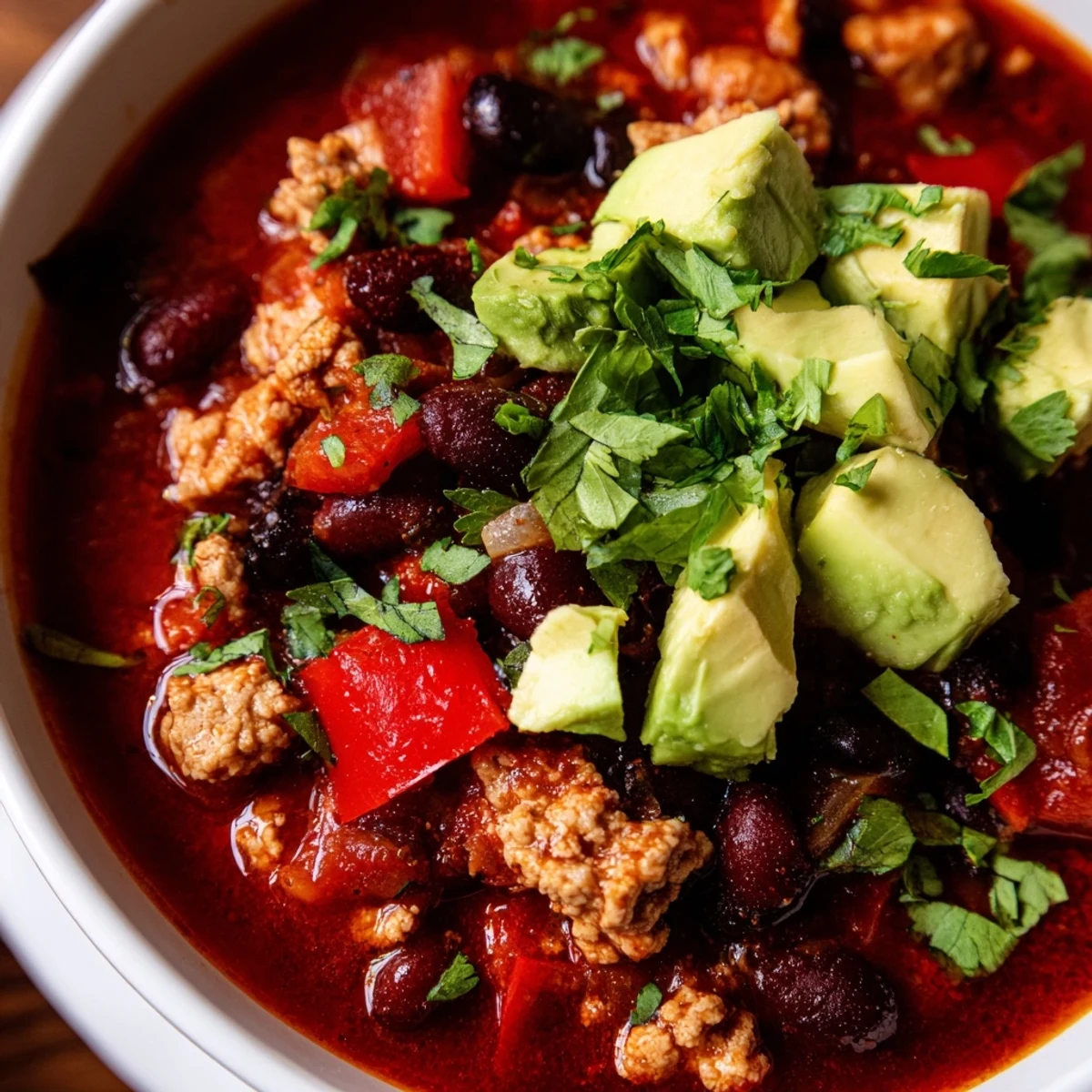 Sizzling ground turkey with black beans and tomatoes in a Dutch oven, perfect served with cornbread on the side.