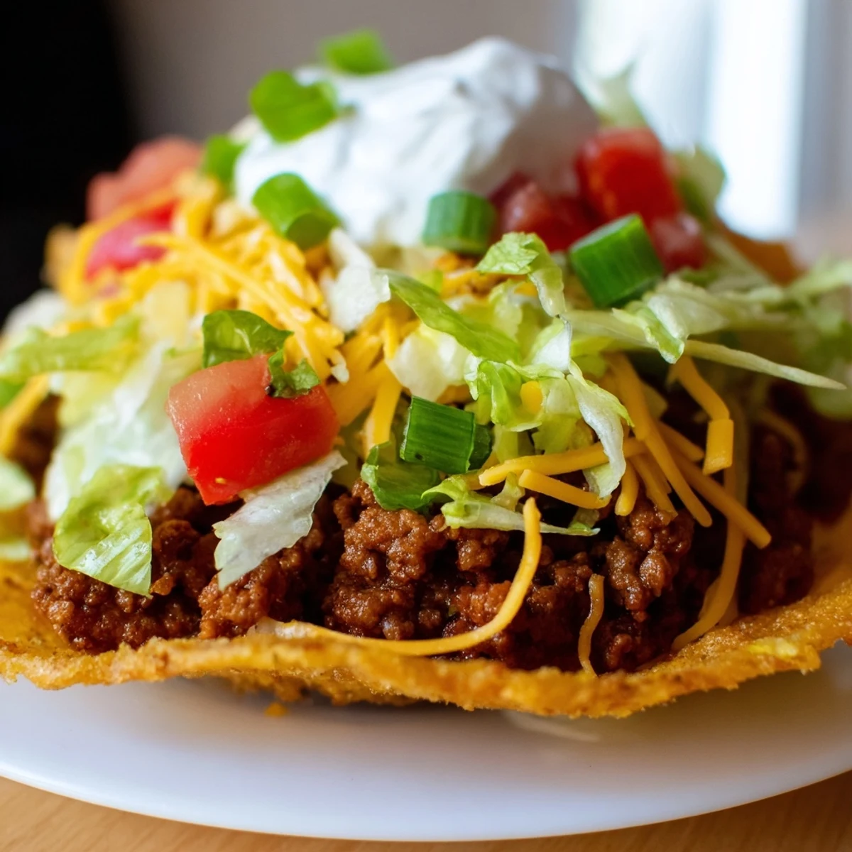 Crispy beef tacos filled with seasoned ground beef, topped with melty cheddar and cool sour cream for a classic weeknight dinner.