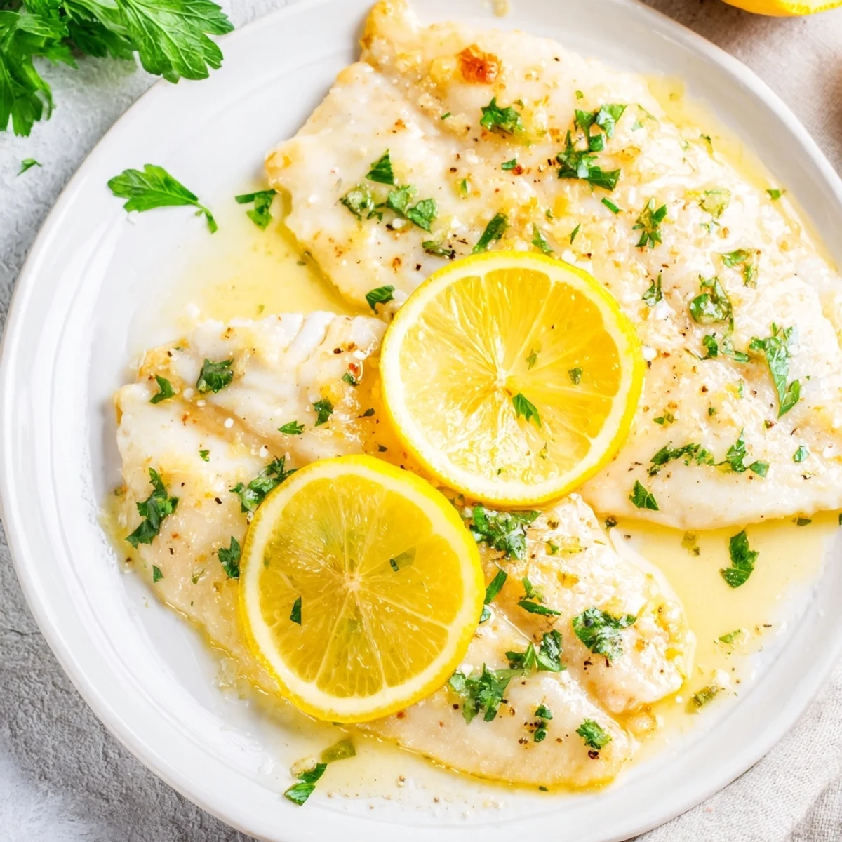 Flaky, perfectly baked tilapia with melted lemon butter sauce, paired with steamed vegetables for a healthy dinner.
