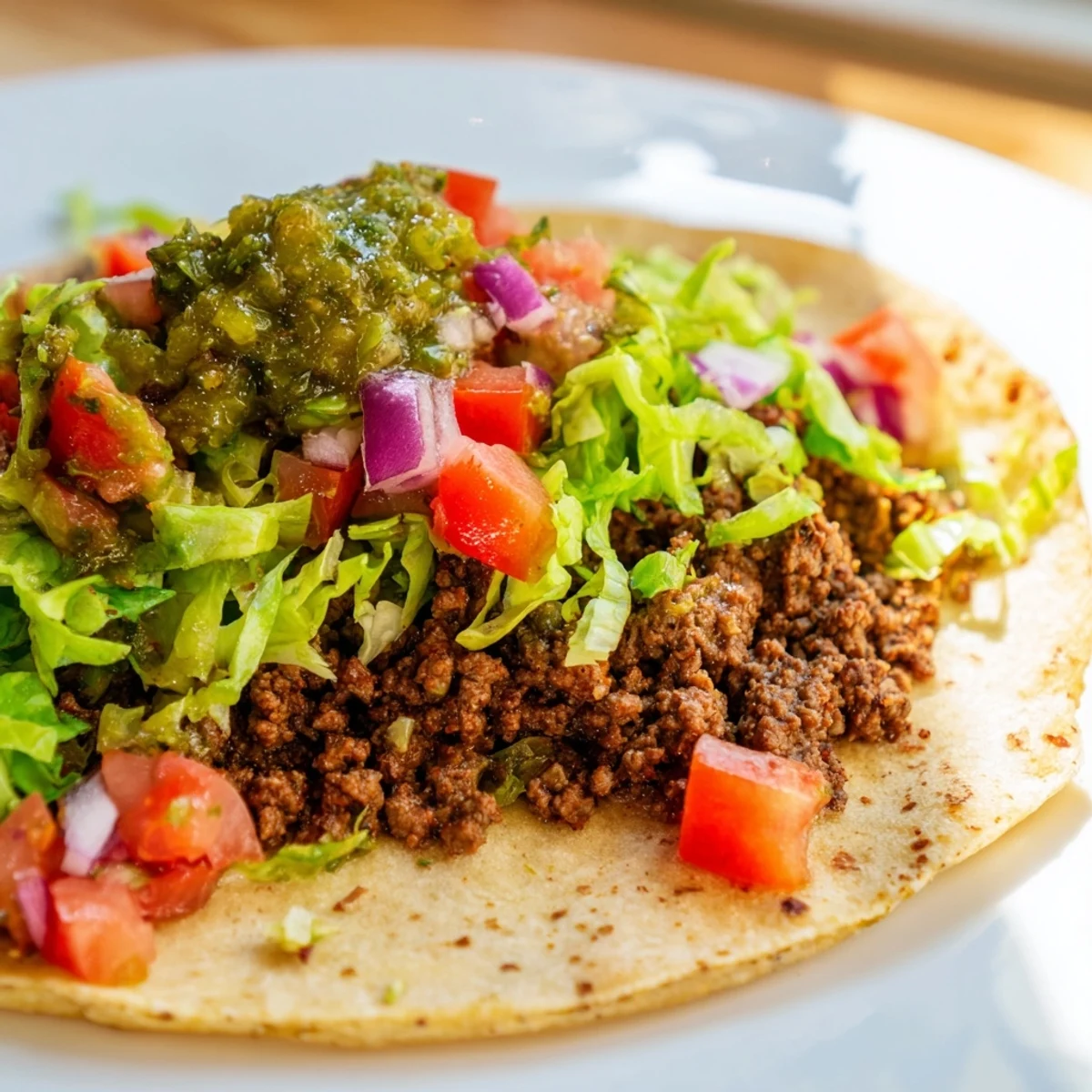 Golden-brown seasoned beef sizzling in a skillet, ready to fill warm tortillas for a championship taco night.