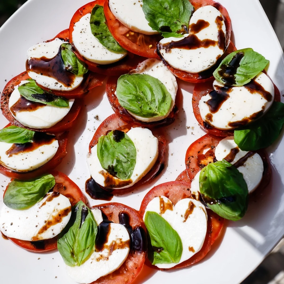 Heart Caprese Salad with Balsamic Glaze showcases vibrant red tomatoes and creamy mozzarella, perfect for a romantic appetizer.