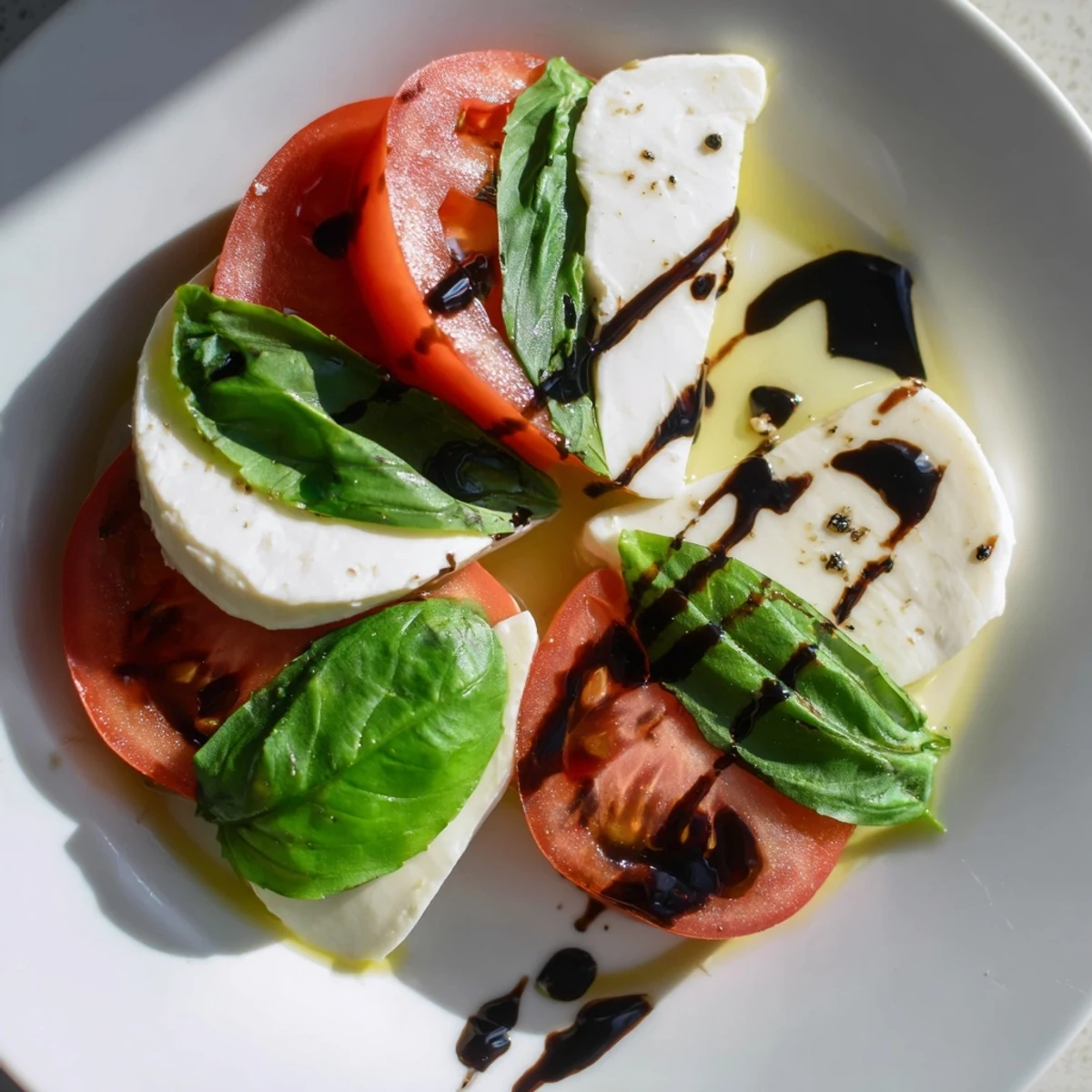 This Heart Caprese Salad with balsamic glaze is drizzled over heart-shaped tomato and mozzarella slices, perfect for a romantic appetizer.  