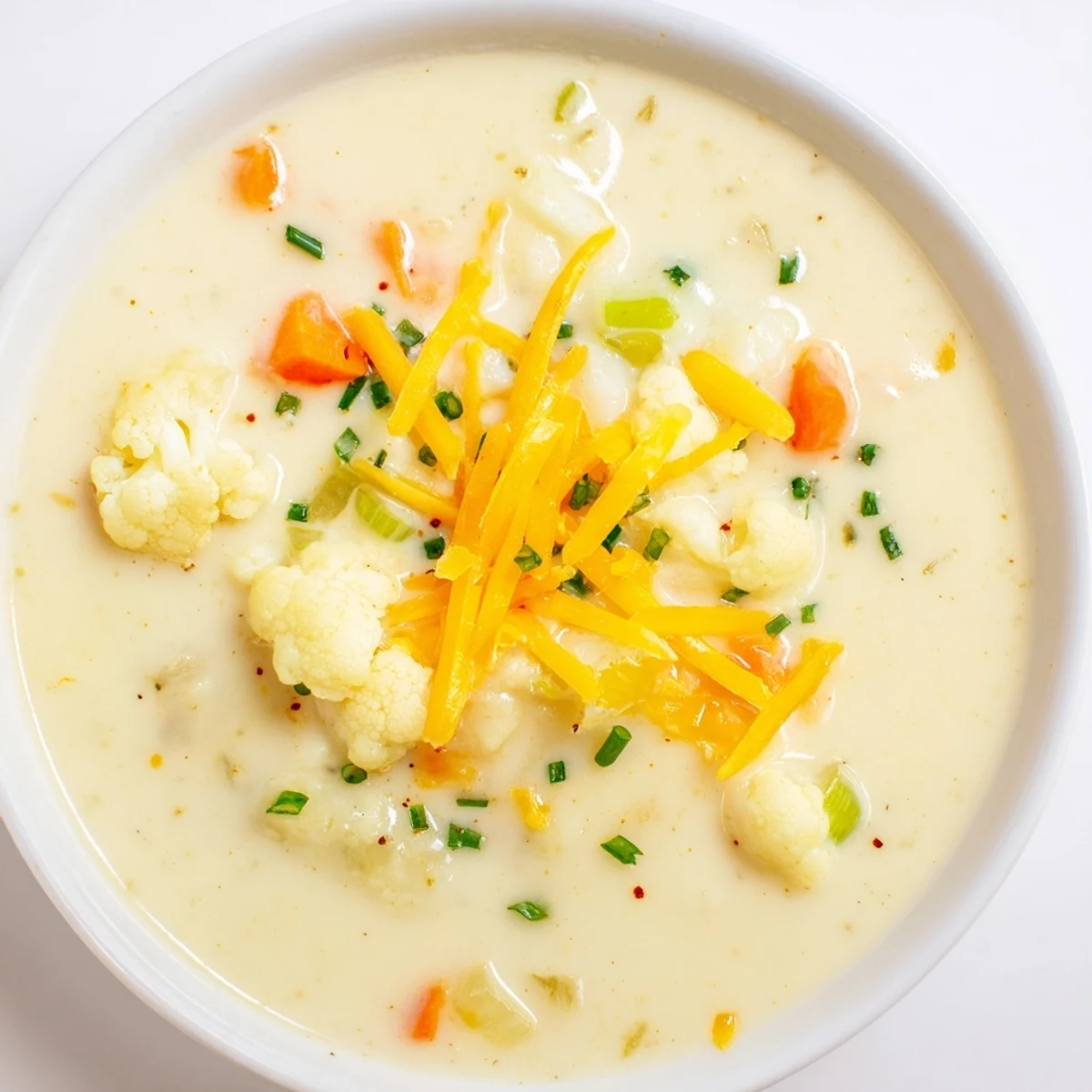 Serve Creamy Cauliflower Chowder with Cheddar alongside crusty bread for a cozy, satisfying vegetarian dinner.