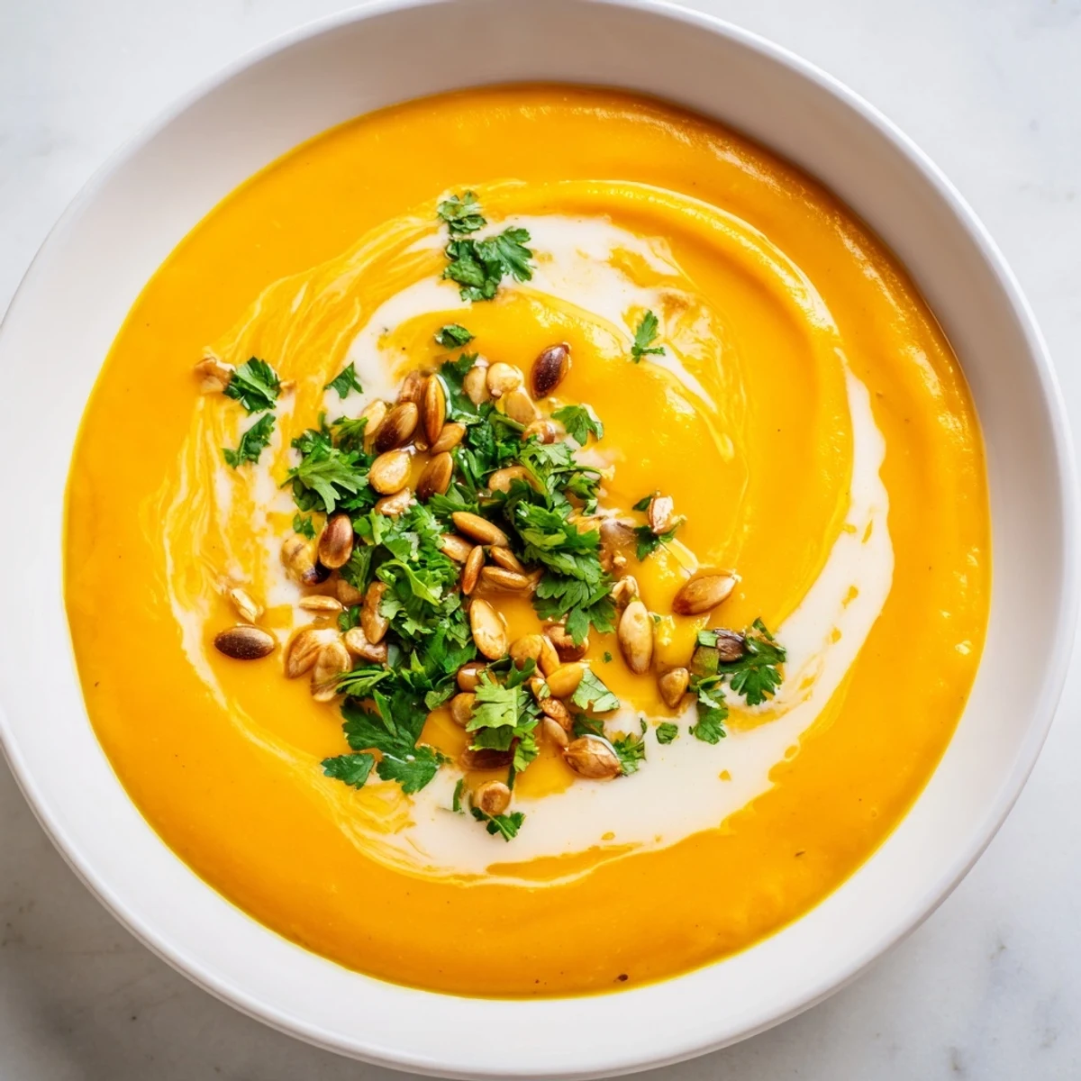 Vibrant orange Carrot and Ginger Soup with Coconut Milk served alongside crusty bread for a comforting vegan lunch.