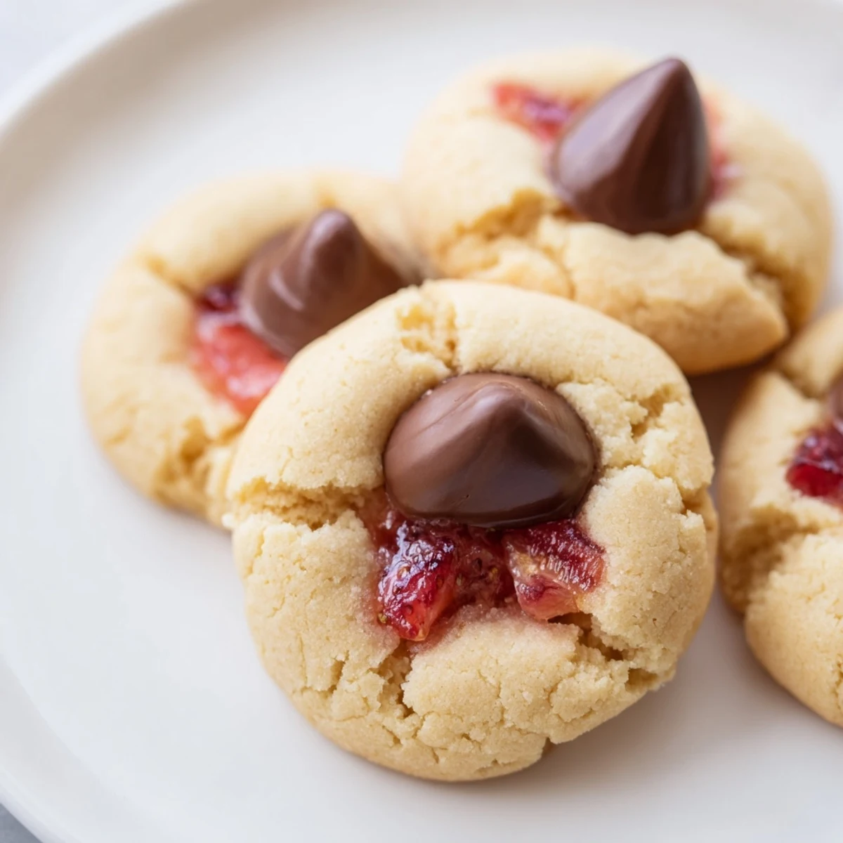 Strawberry Kiss Cookies are soft, pink-tinged treats topped with chocolate kisses for spring gatherings.  
