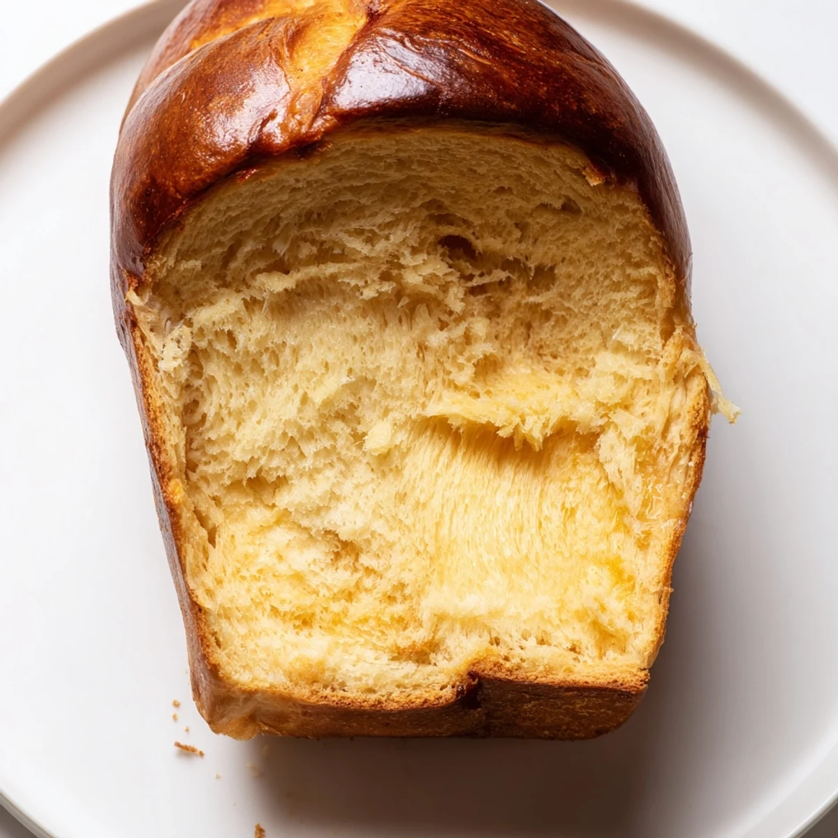 Sliced Milk Brioche revealing its tender, pillowy crumb, ready to be enjoyed with jam.