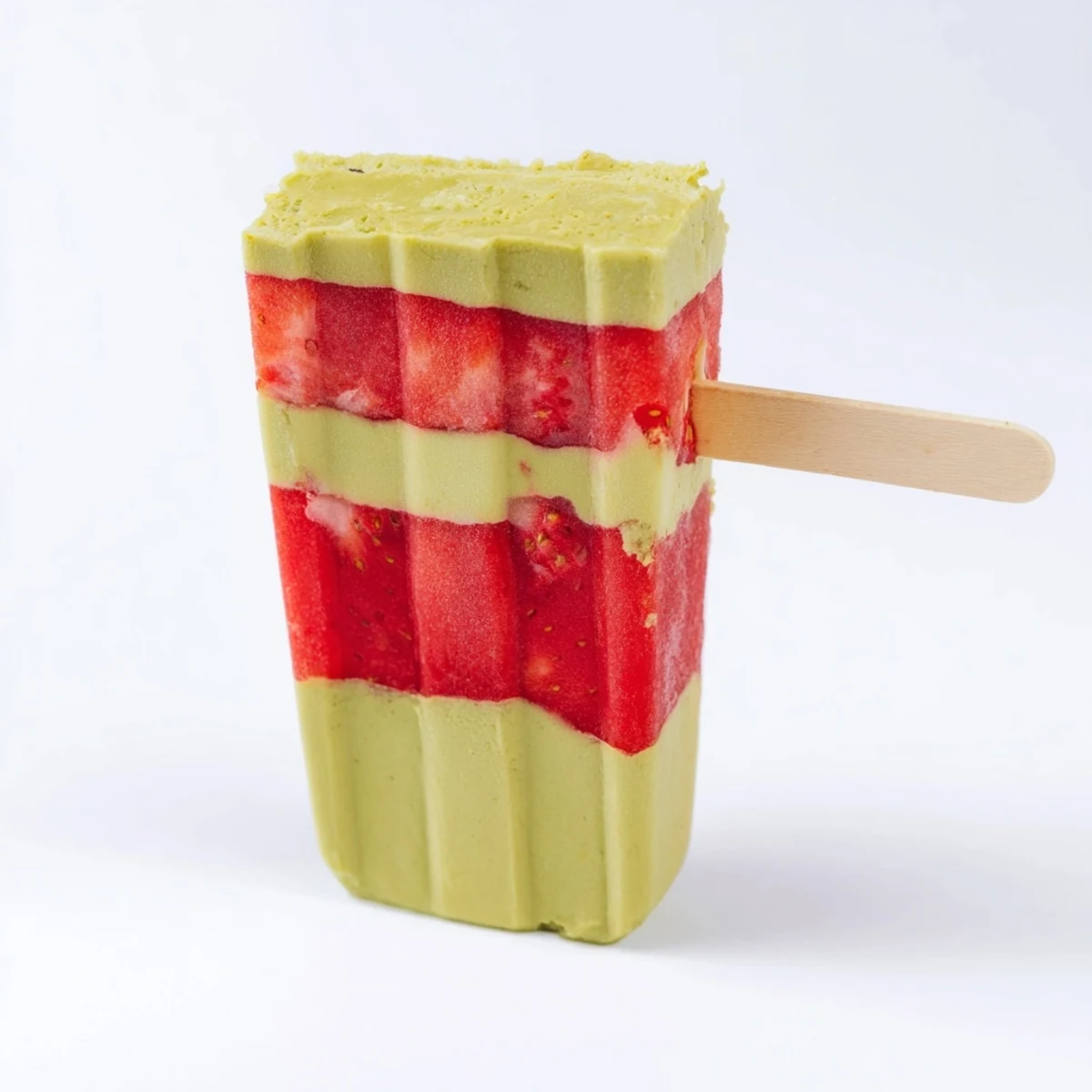 These easy, homemade Strawberry Matcha Latte Popsicles show a perfect swirl of fruity and earthy flavors ideal for a summer dessert.  