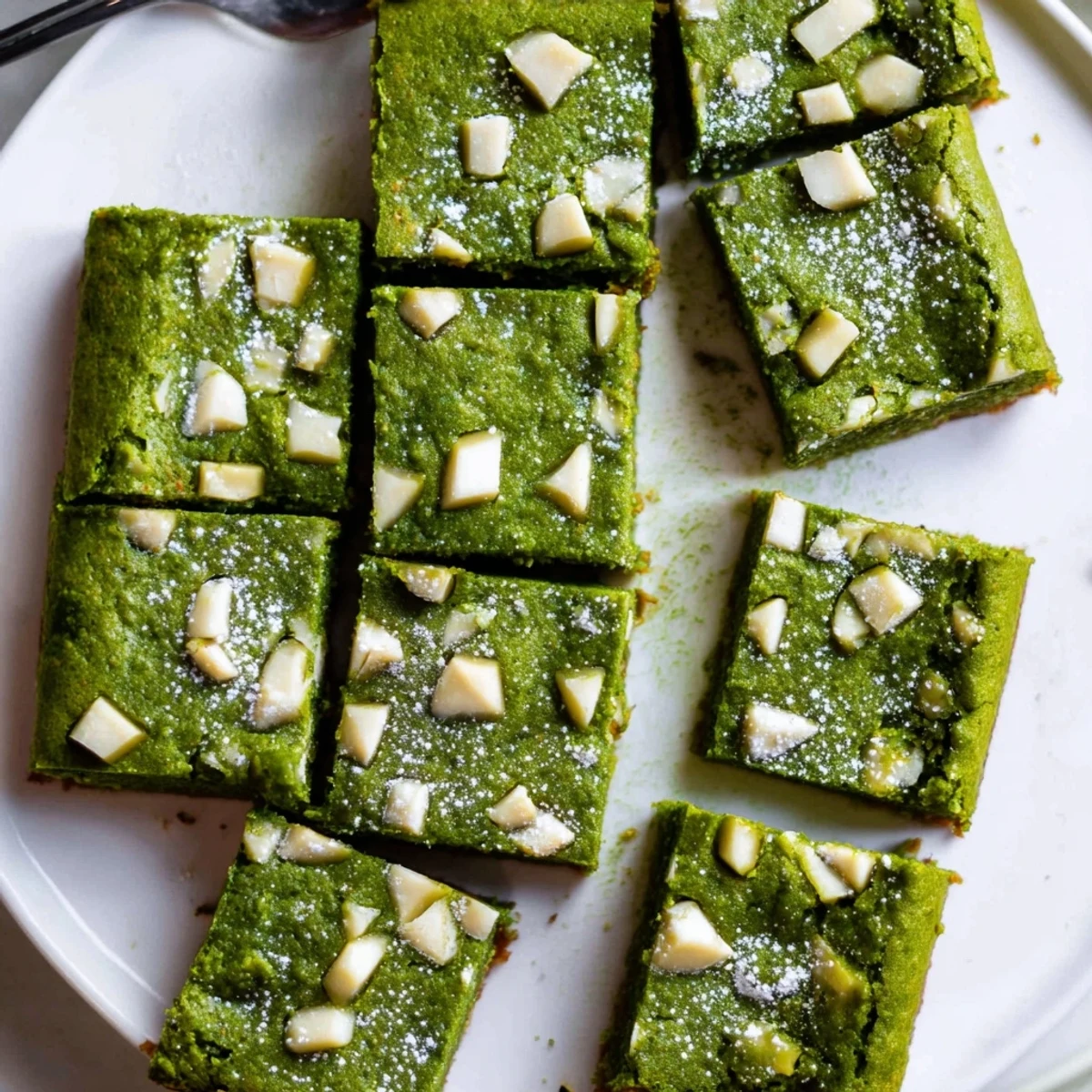 Fudgy Matcha Brownies cool on a wire rack, highlighting their rich texture and vibrant green hue.