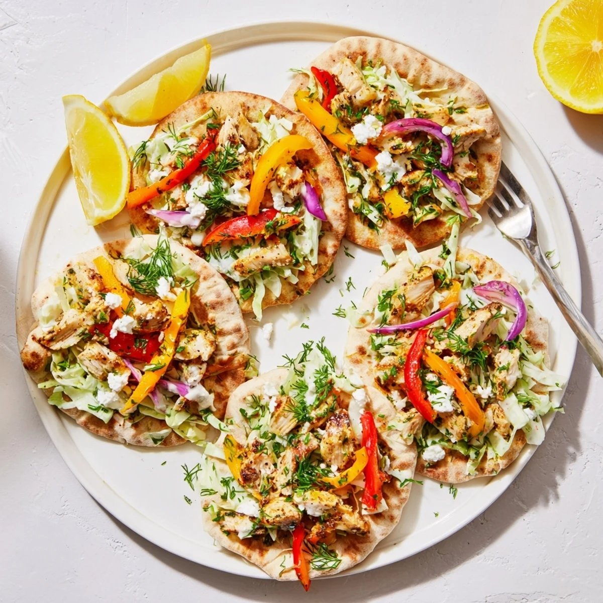 Golden-brown roasted chicken and colorful vegetables sizzling on a sheet pan for Sheet Pan Chicken Pitas With Fresh Herb Ranch Slaw