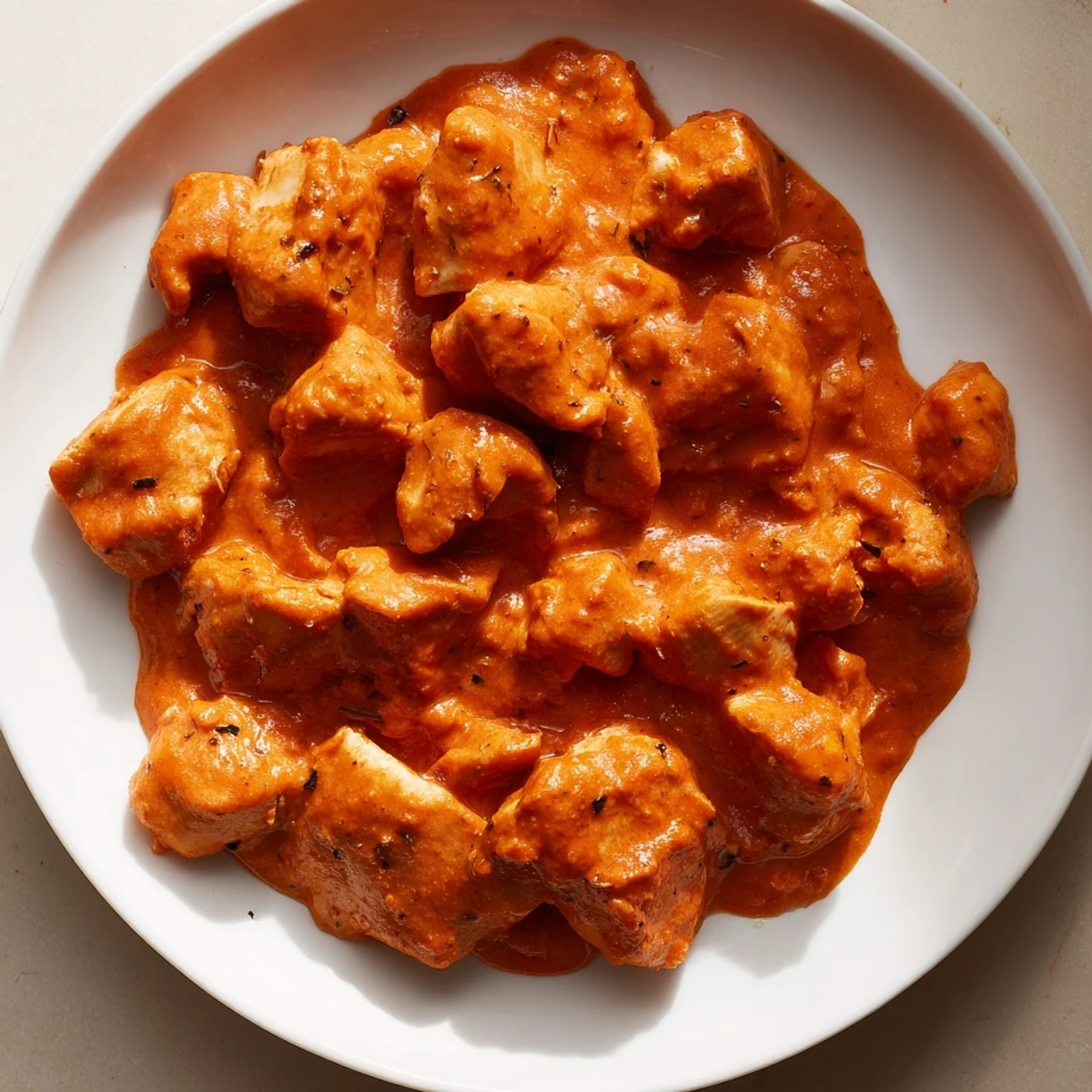 Sizzling 5 Ingredient Keto Butter Chicken simmering in a rich, spiced cream sauce in a skillet.