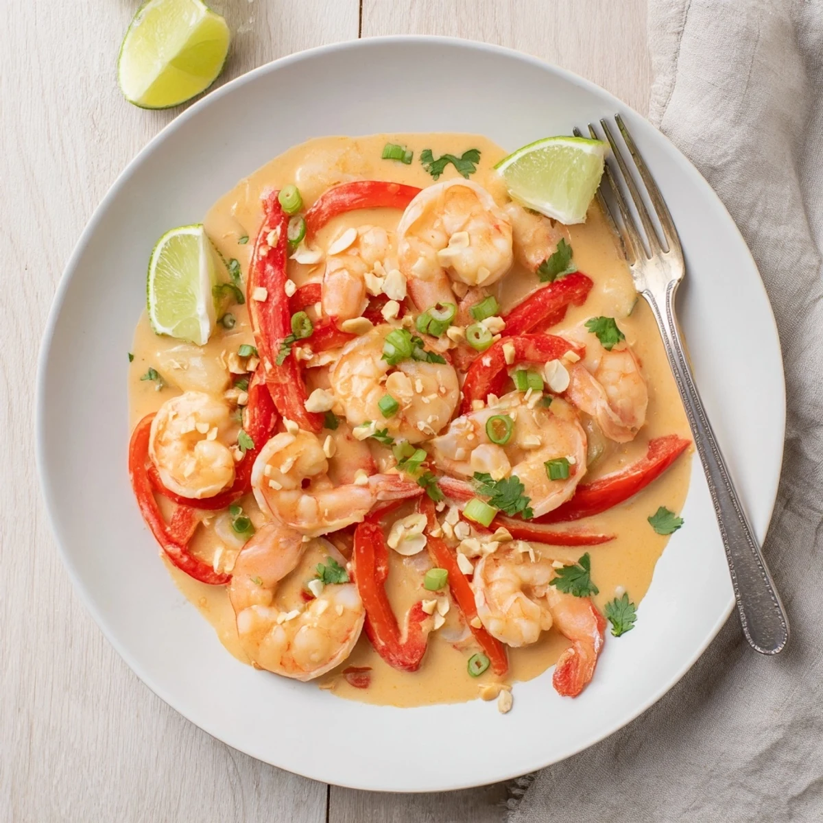 Creamy Coconut Shrimp Buffet Style in a rich coconut sauce, presented over fluffy white rice with chopped green onions on top.