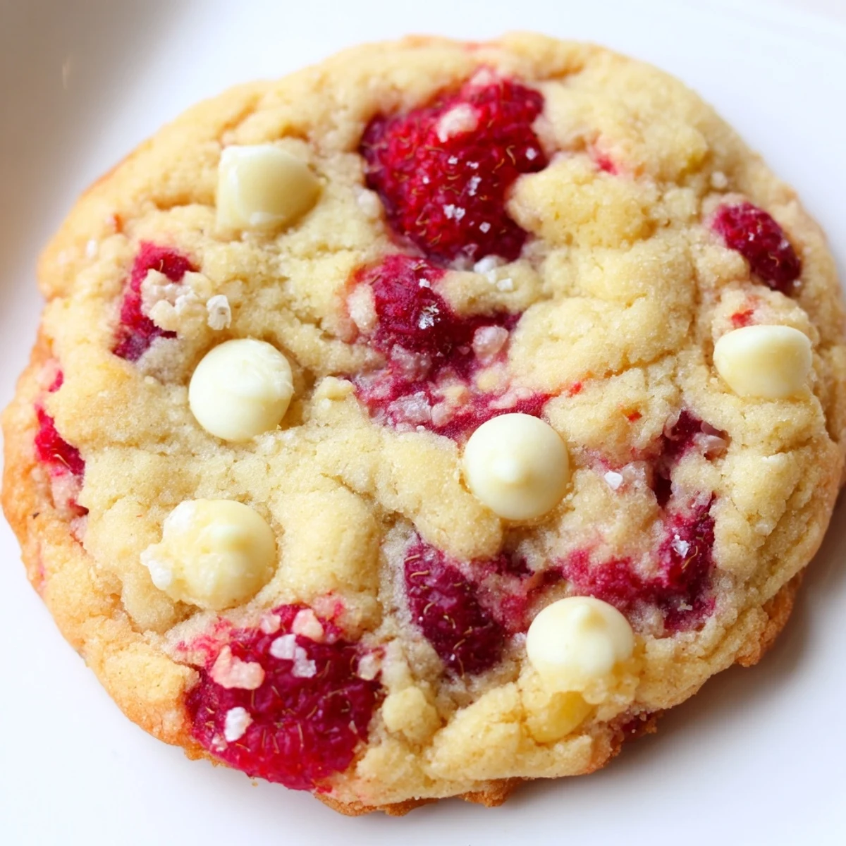 Freshly baked Lemon Raspberry Cookies sprinkled with coarse sugar, paired with iced tea on a sunny patio table.