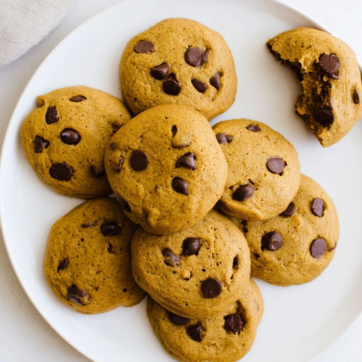 Freshly baked pumpkin spice chocolate chip cookies with melted chocolate chunks on a cooling rack