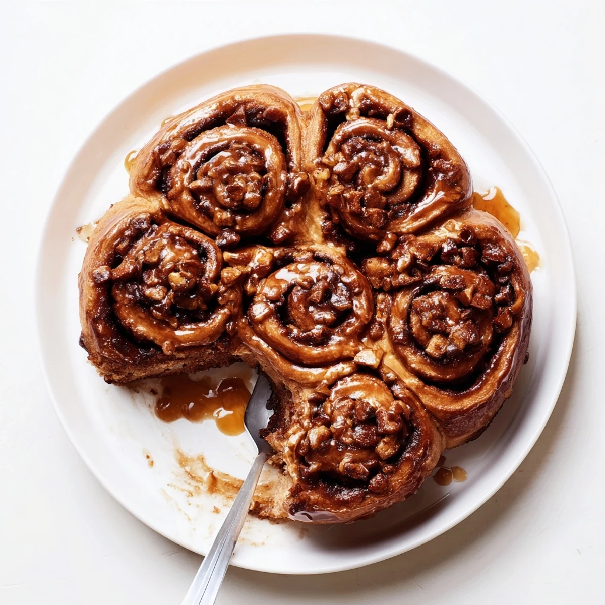 Golden Vietnamese cinnamon date sticky buns with glistening caramel glaze on top