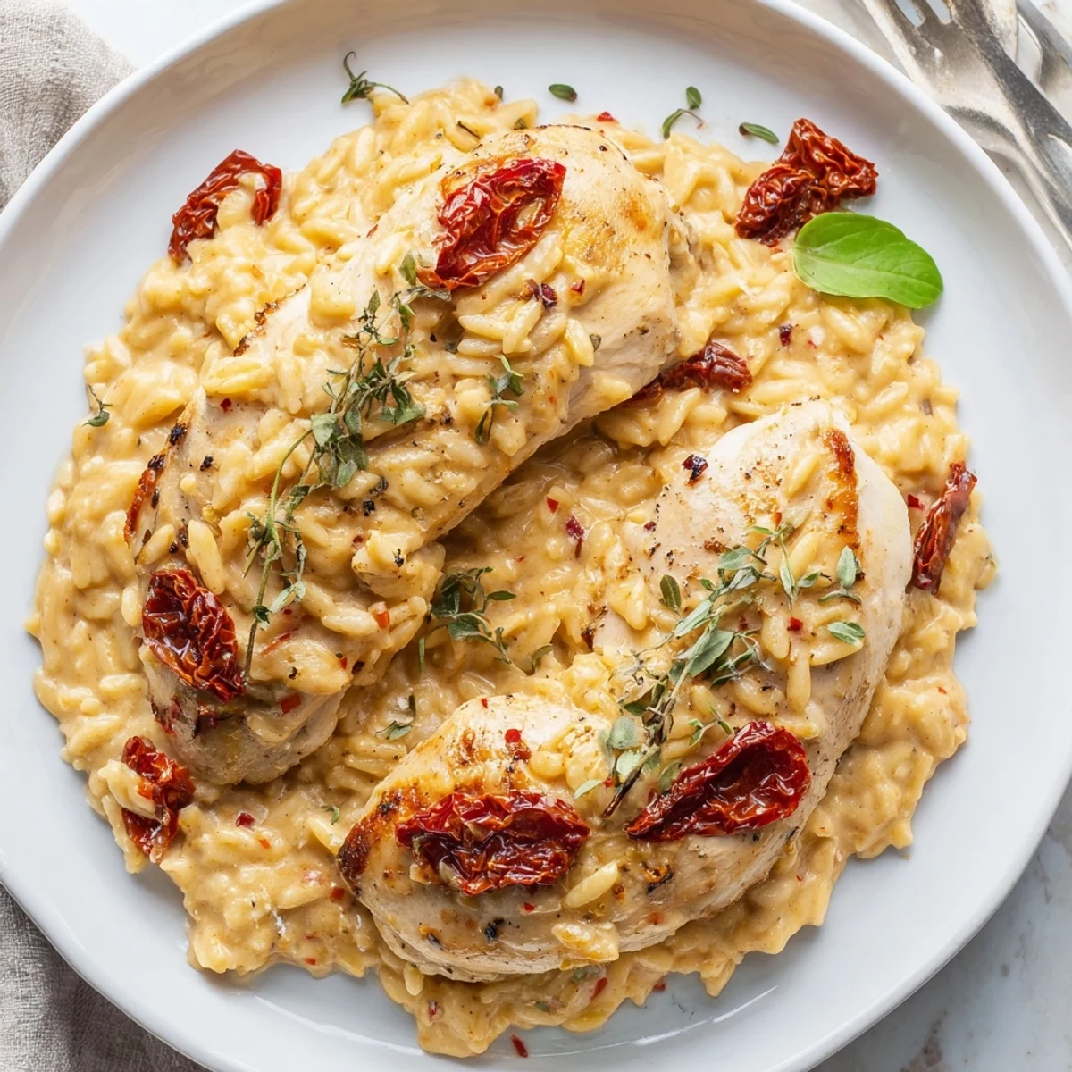 Creamy Marry Me Chicken Orzo simmered in garlic parmesan sauce with tender chicken and vibrant herbs