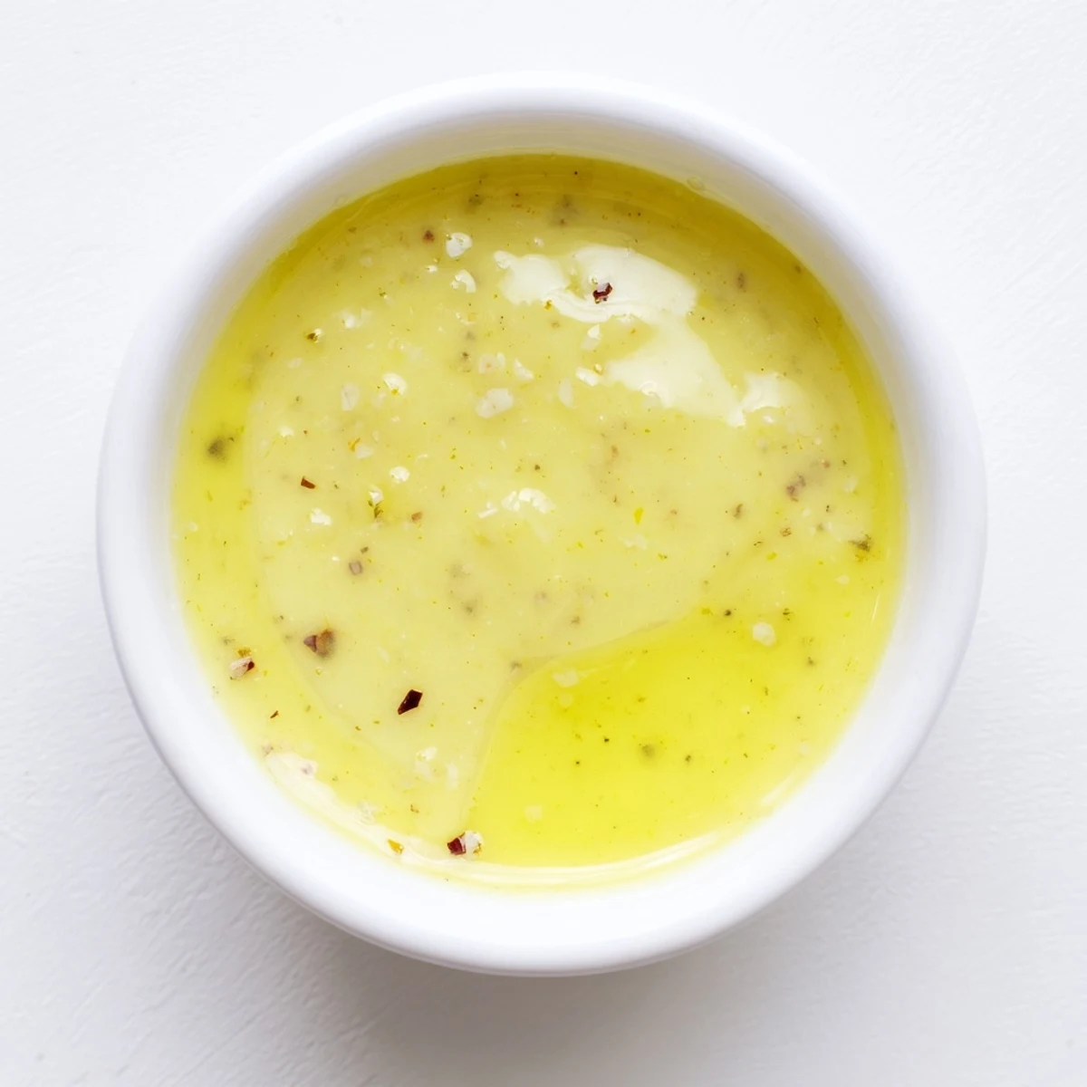 Smooth homemade lemon vinaigrette in glass jar showcasing bright yellow color and creamy texture