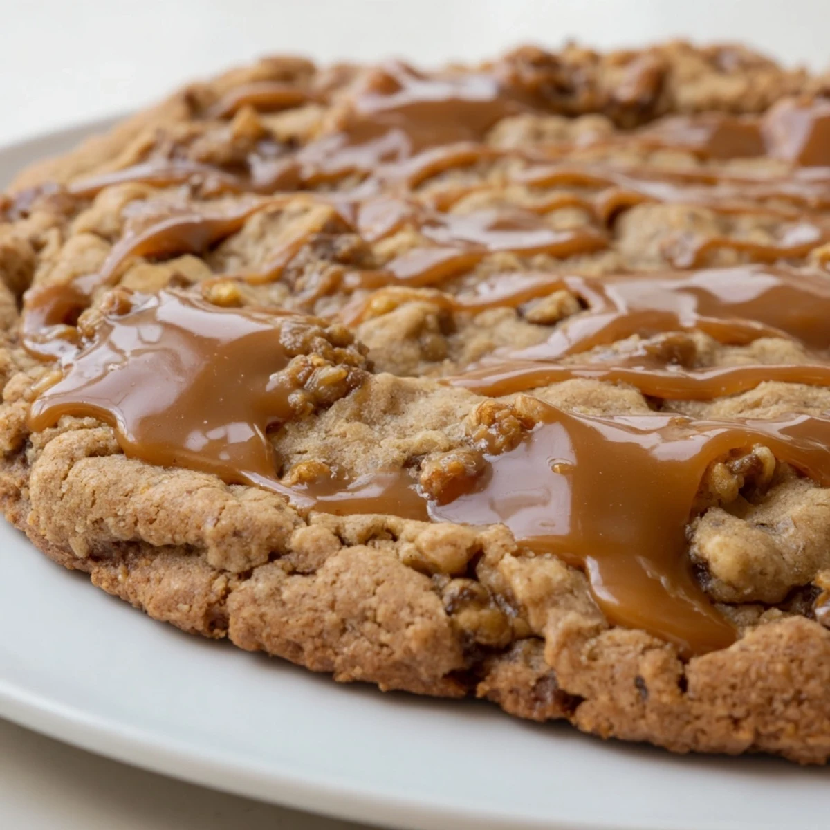 Golden brown sticky toffee pudding cookies drizzled with rich warm toffee glaze