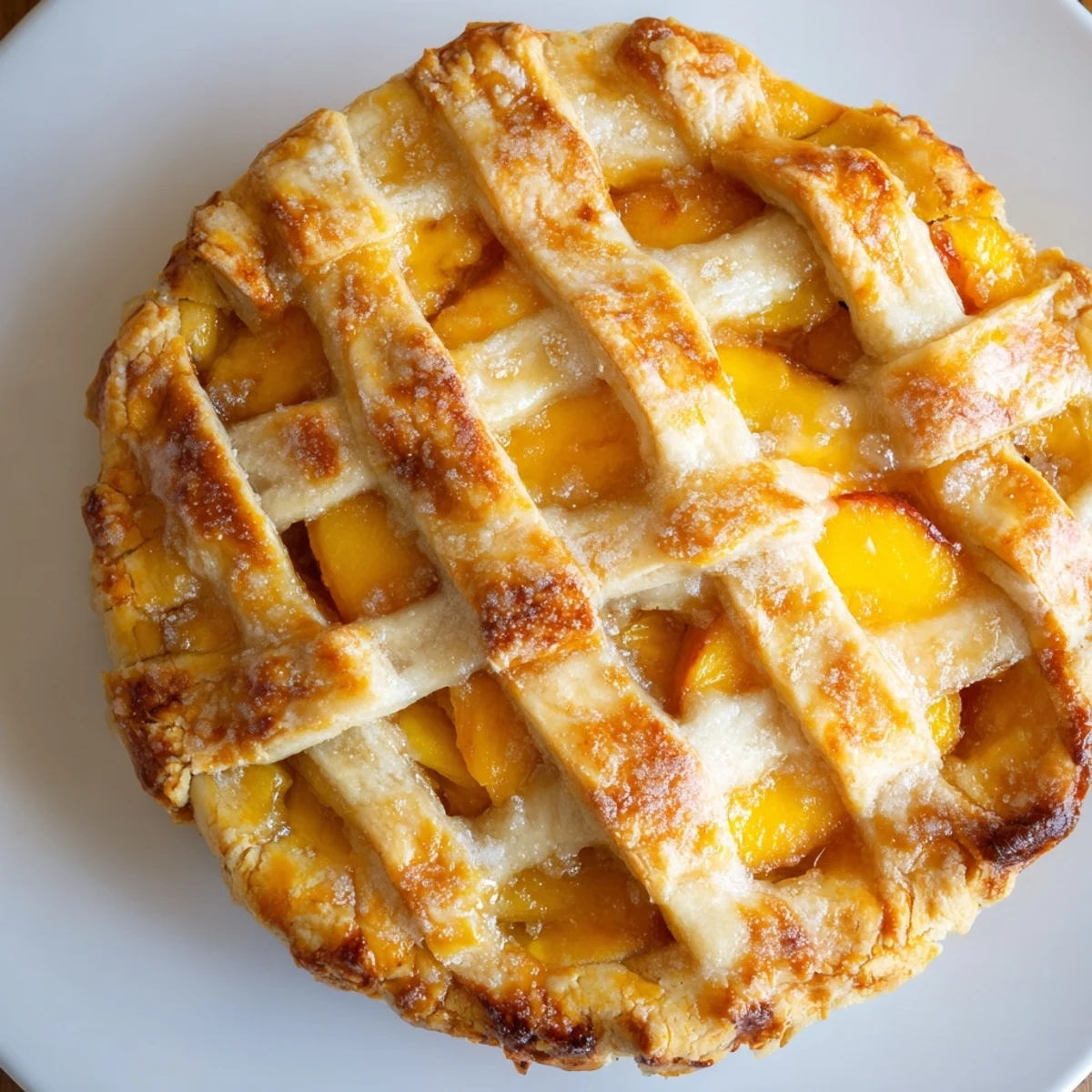Golden Southern peach pie with bubbling fruit filling and flaky lattice crust