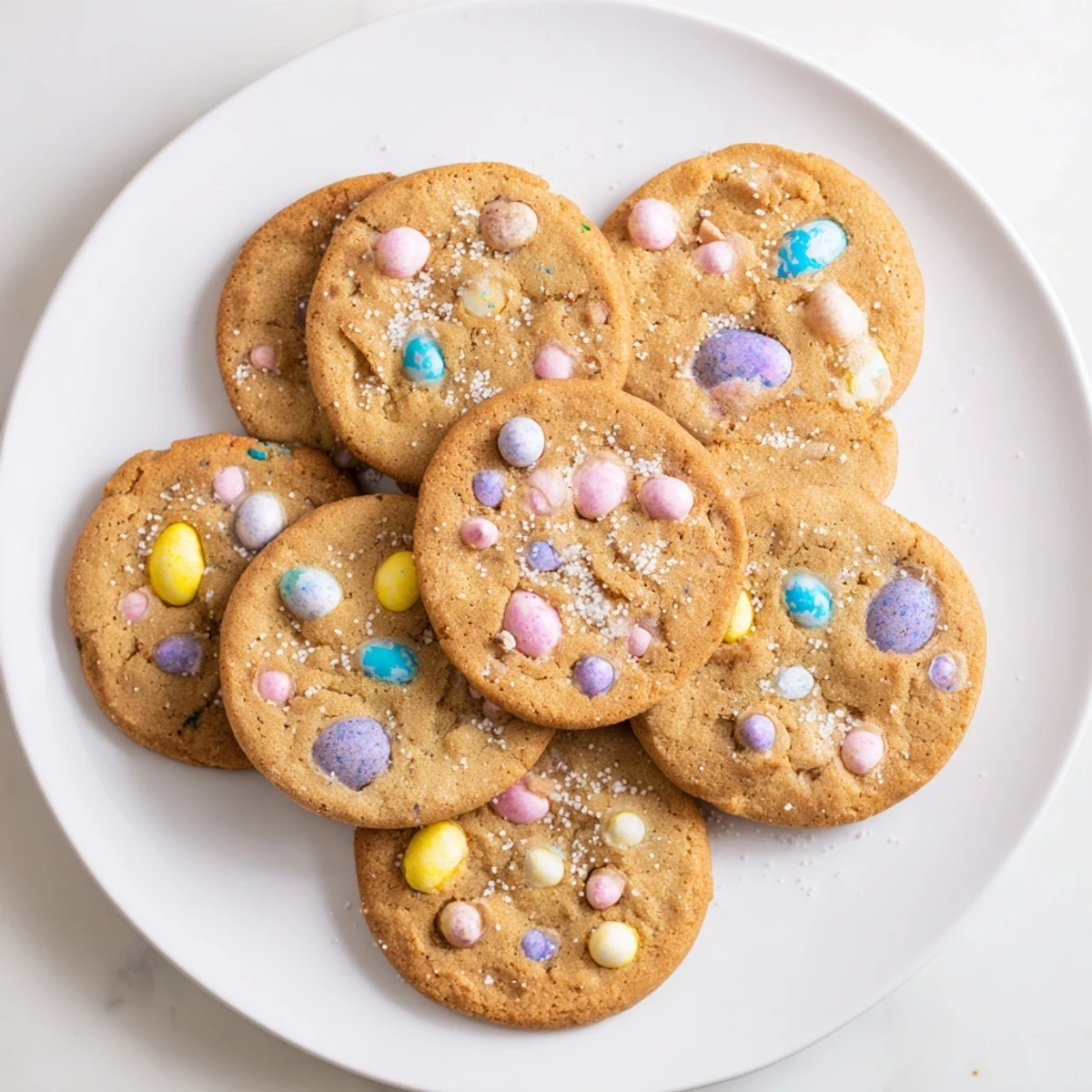 Buttery chewy mini egg cookies fresh from the oven with melted chocolate centers