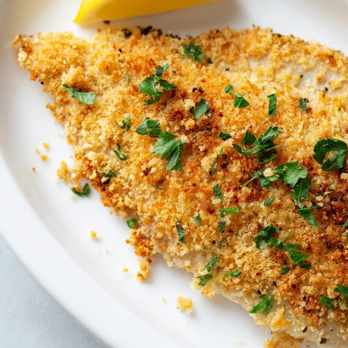 Breaded tilapia fish seasoned with garlic and paprika cooked to crunchy perfection in air fryer