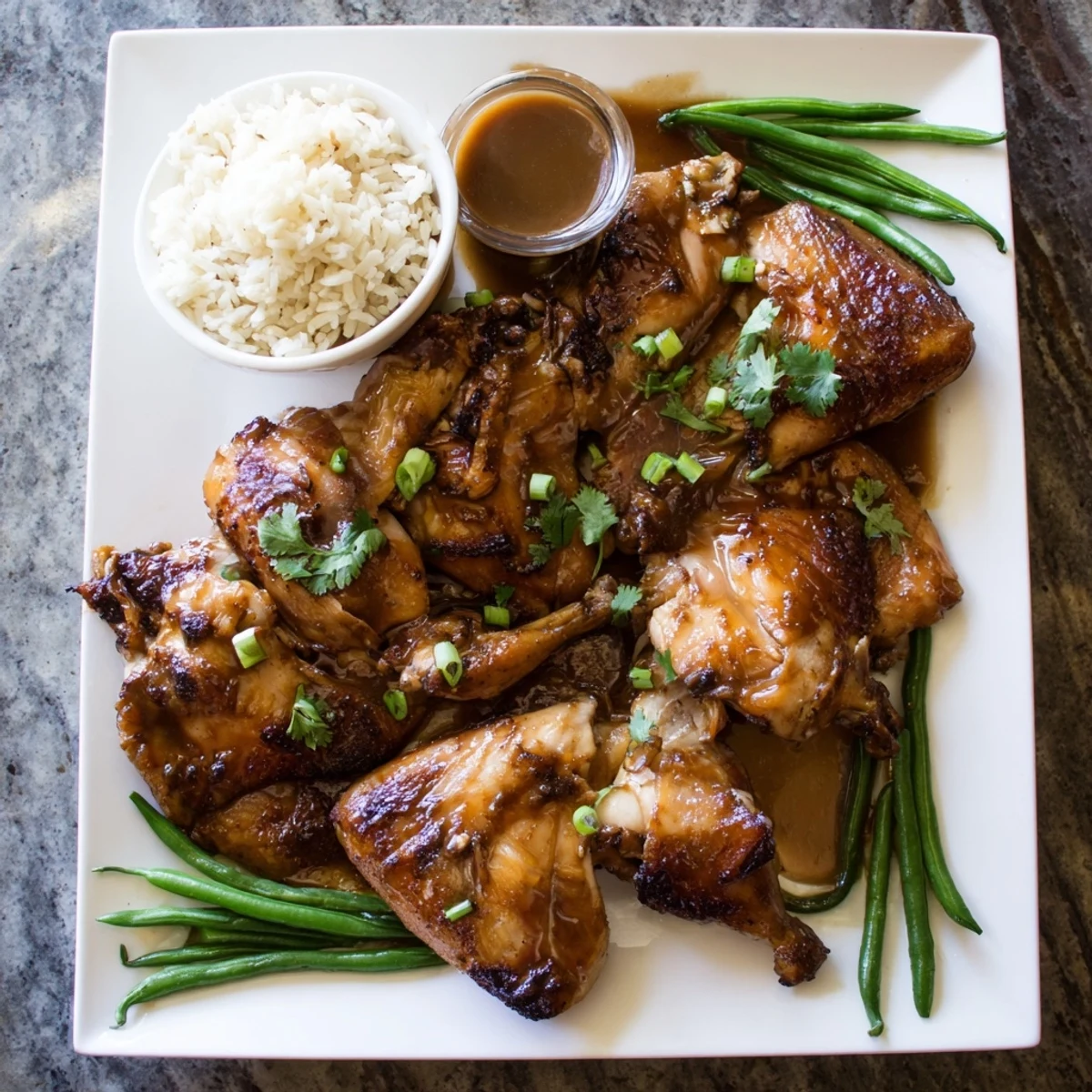 Golden roasted Ina Gartens Indonesian Ginger Chicken with caramelized skin and glistening pan juices