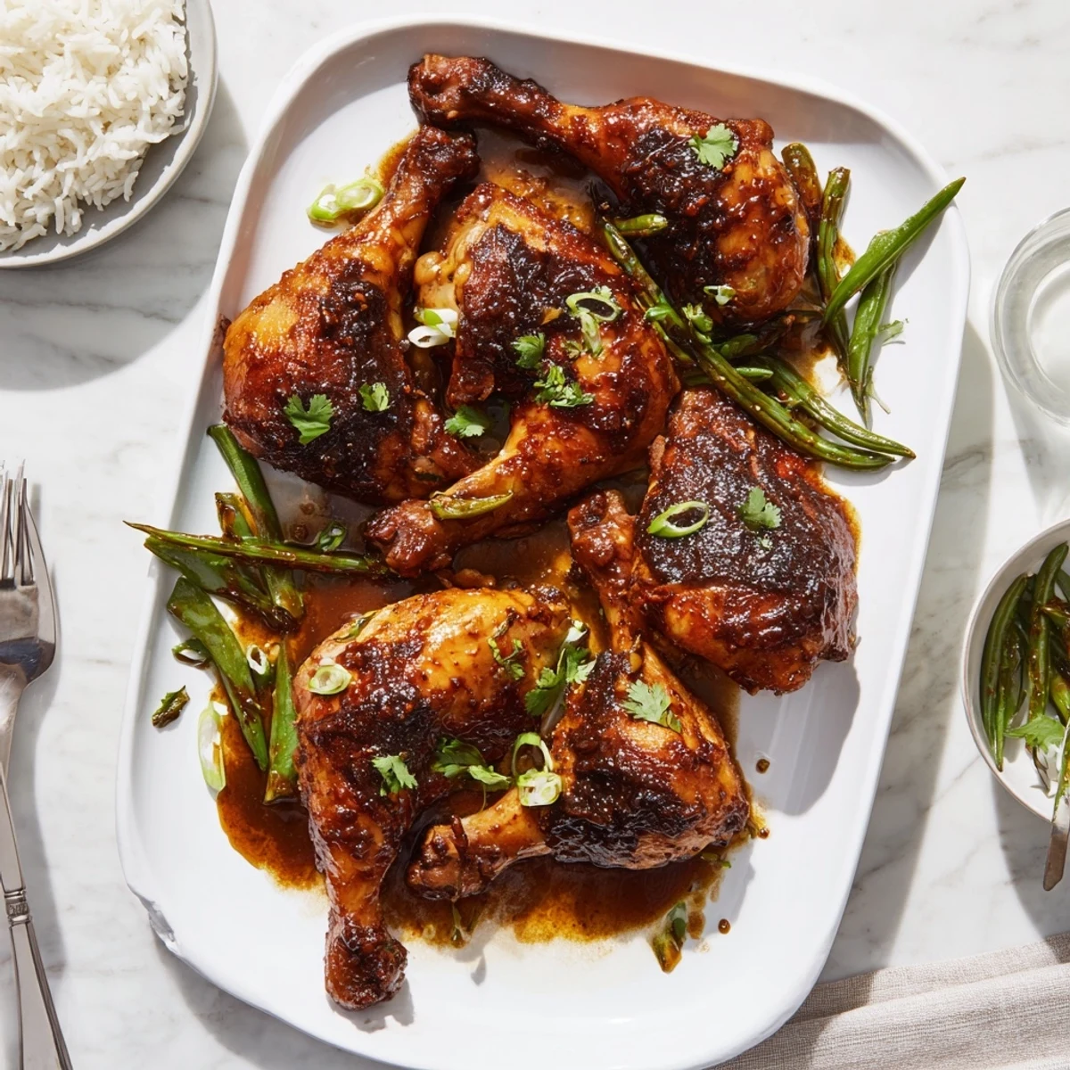 Whole chicken pieces marinated in ginger and soy sauce, baked to deep golden brown perfection