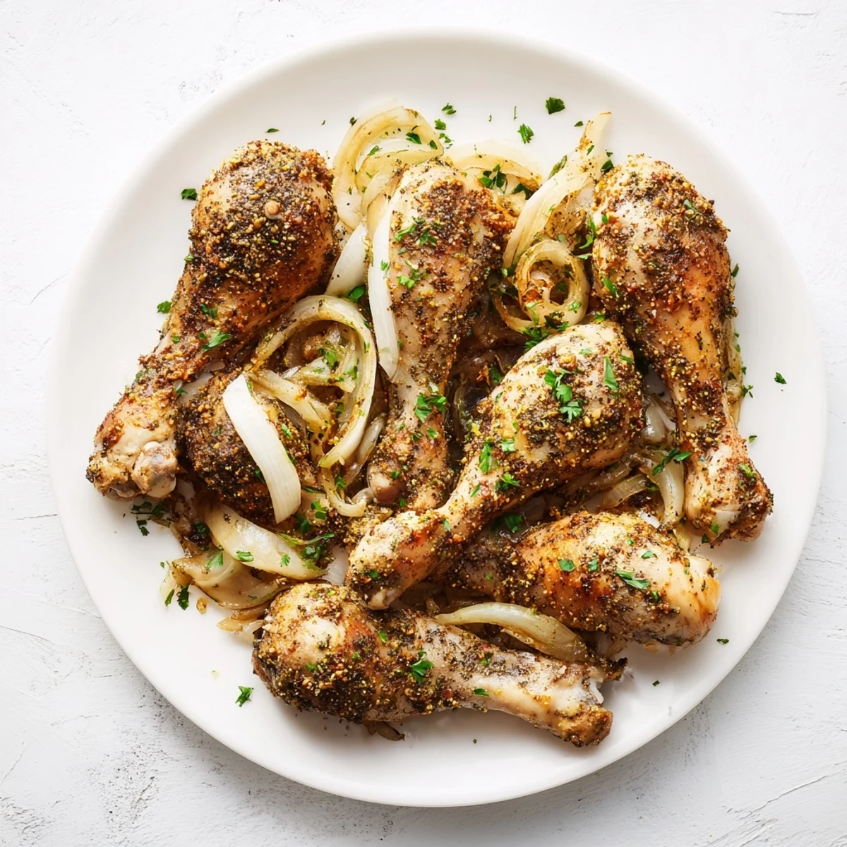 Juicy crockpot chicken legs garnished with fresh parsley ready for a family dinner