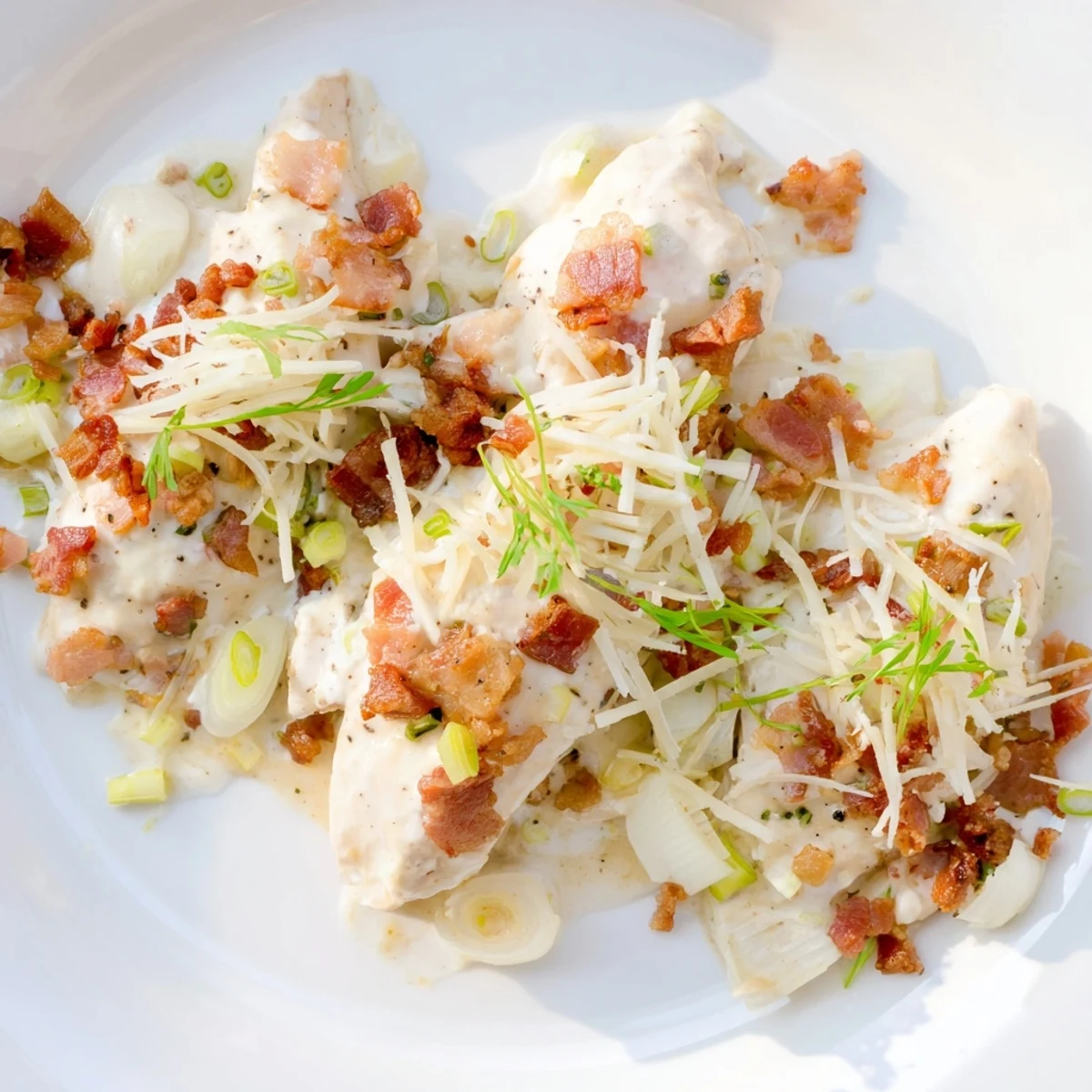 Creamy Crockpot Million Dollar Chicken featuring tender breasts in rich cheese sauce with herb garnish