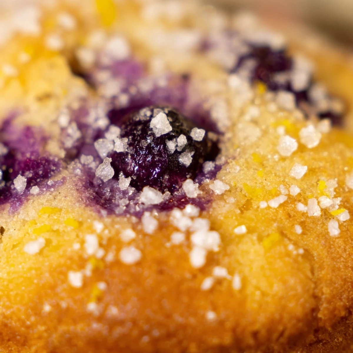 Moist lemon blueberry muffins bursting with juicy berries on a rustic serving plate