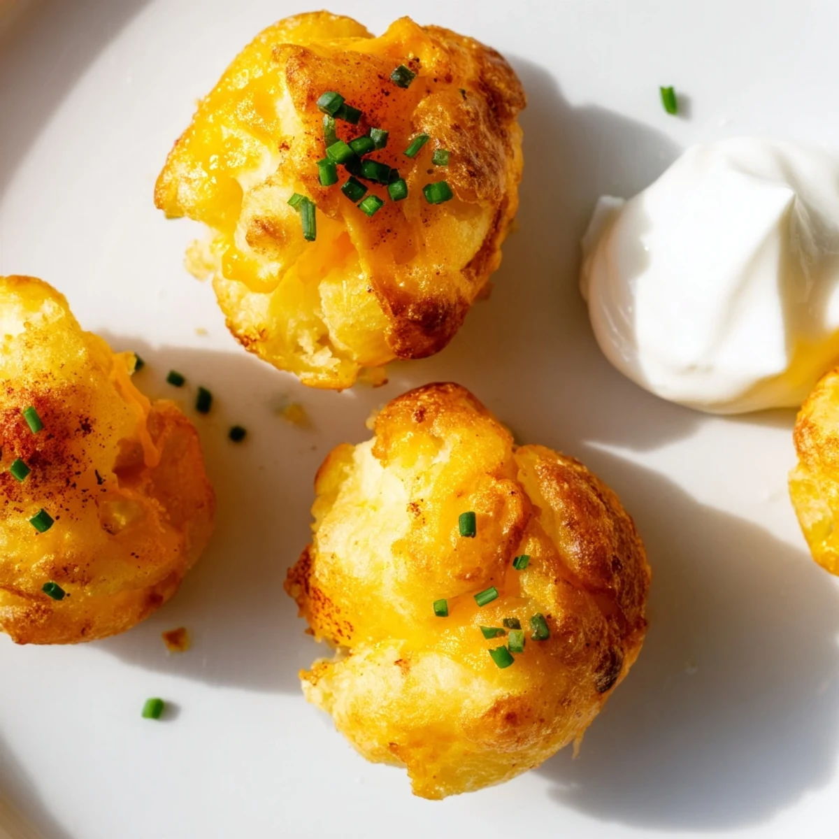 Golden Mashed Potato Cheese Puffs arranged on a baking sheet ready for serving