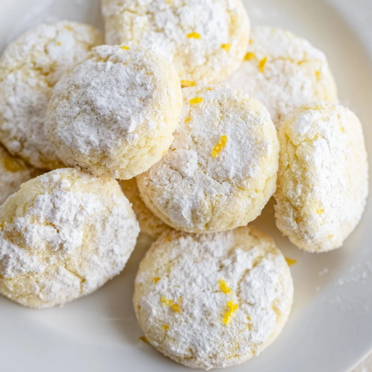 Delicate Lemon Meltaways coated in sweet powdered sugar served beside a steaming teacup