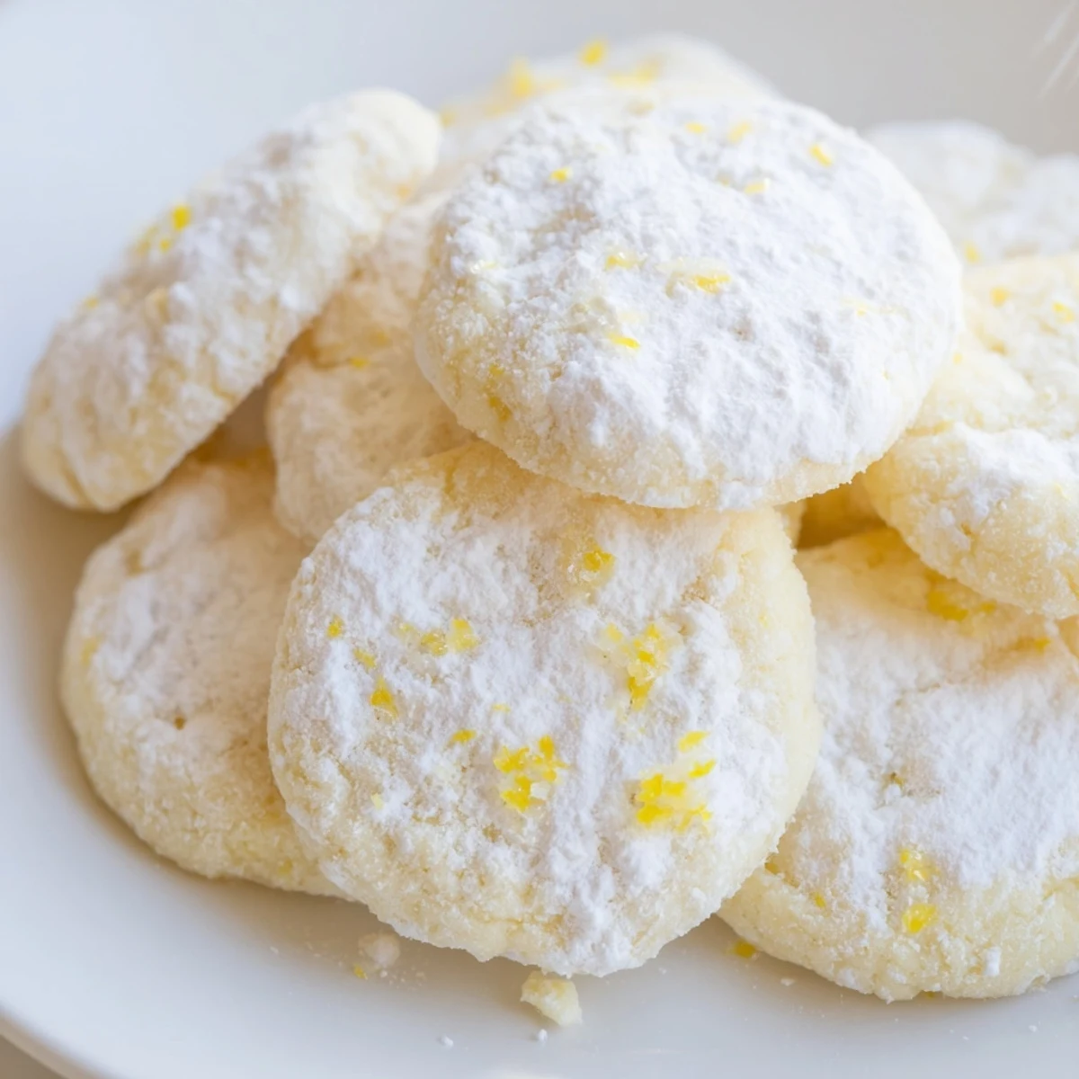 Golden buttery Lemon Meltaways stacked on a wire cooling rack with citrus zest