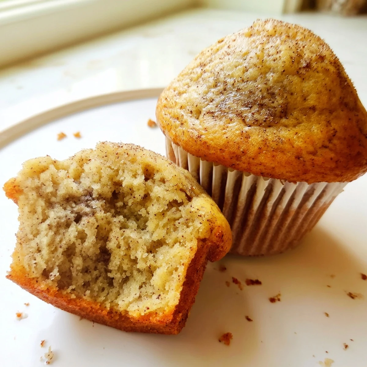Warm banana muffins served on a plate with melting butter and cinnamon