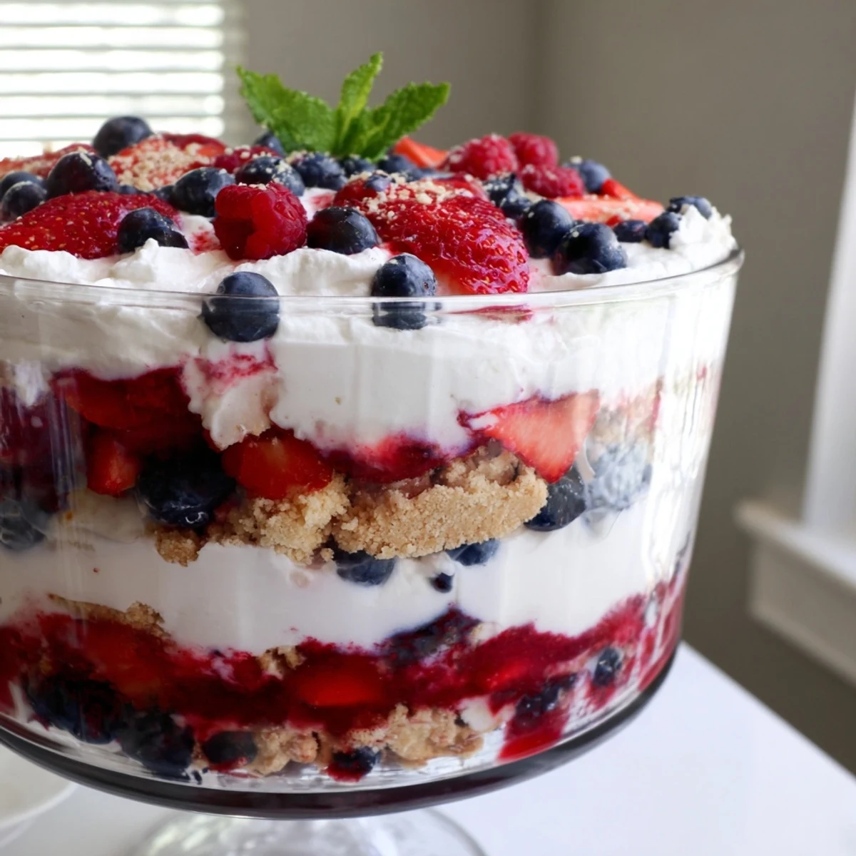 Crushed shortbread and vibrant berries fill this Red White Blue Mixed Berry Yum Yum