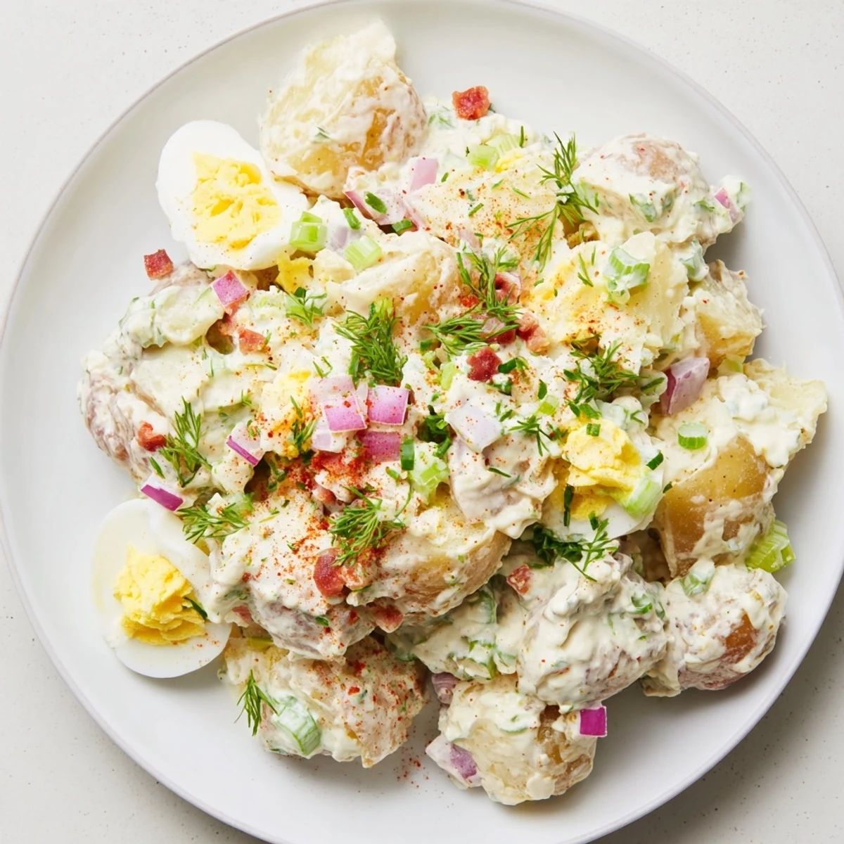 A chilled Steakhouse Potato Salad studded with tangy pickles and chives.