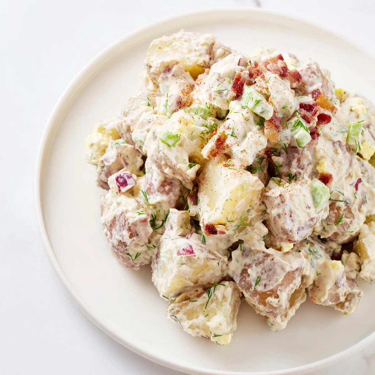Steakhouse Potato Salad tossed warm with smoked paprika, perfect for barbecues.