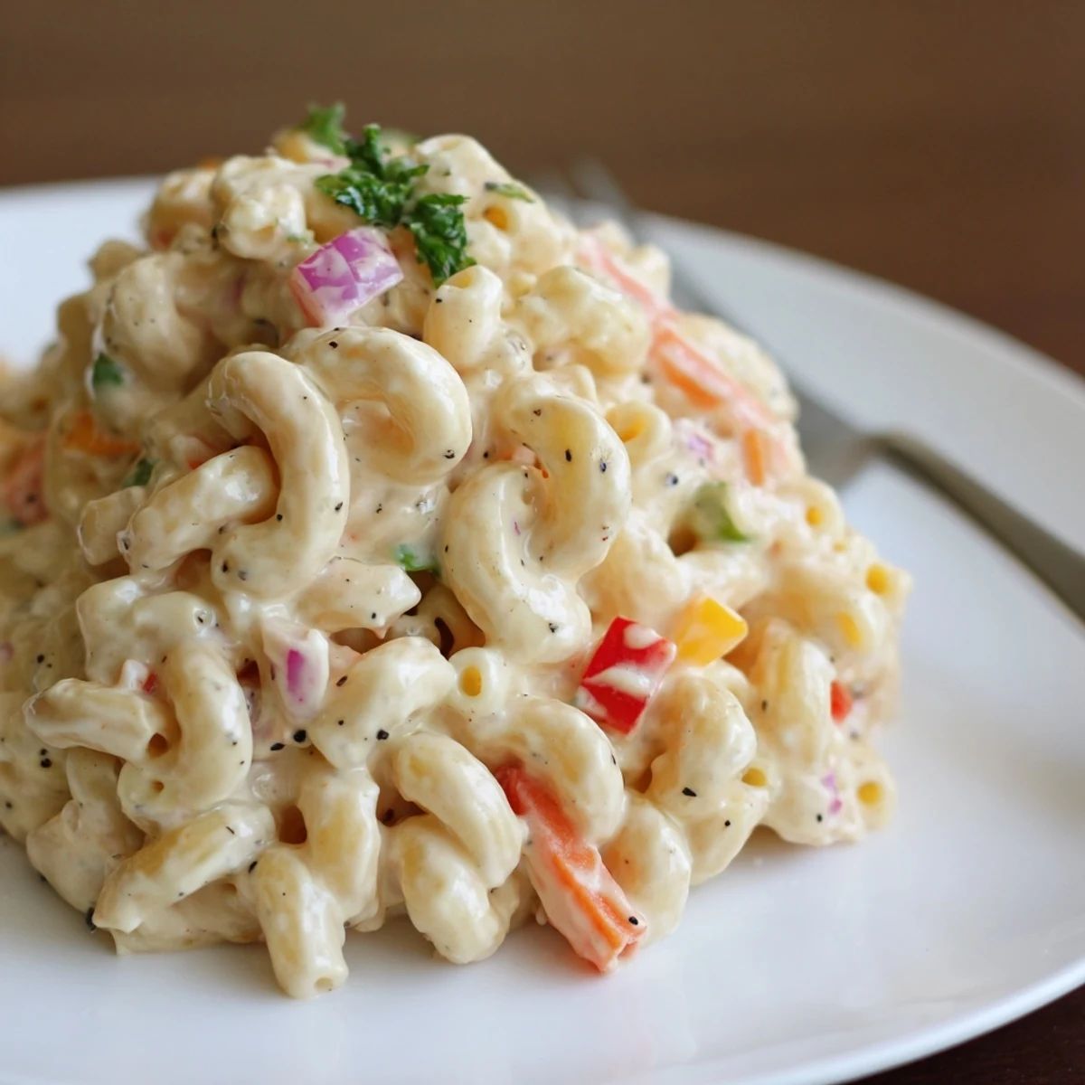 Homestyle Macaroni Salad tossed in tangy mayo and Dijon, perfect potluck bowl.