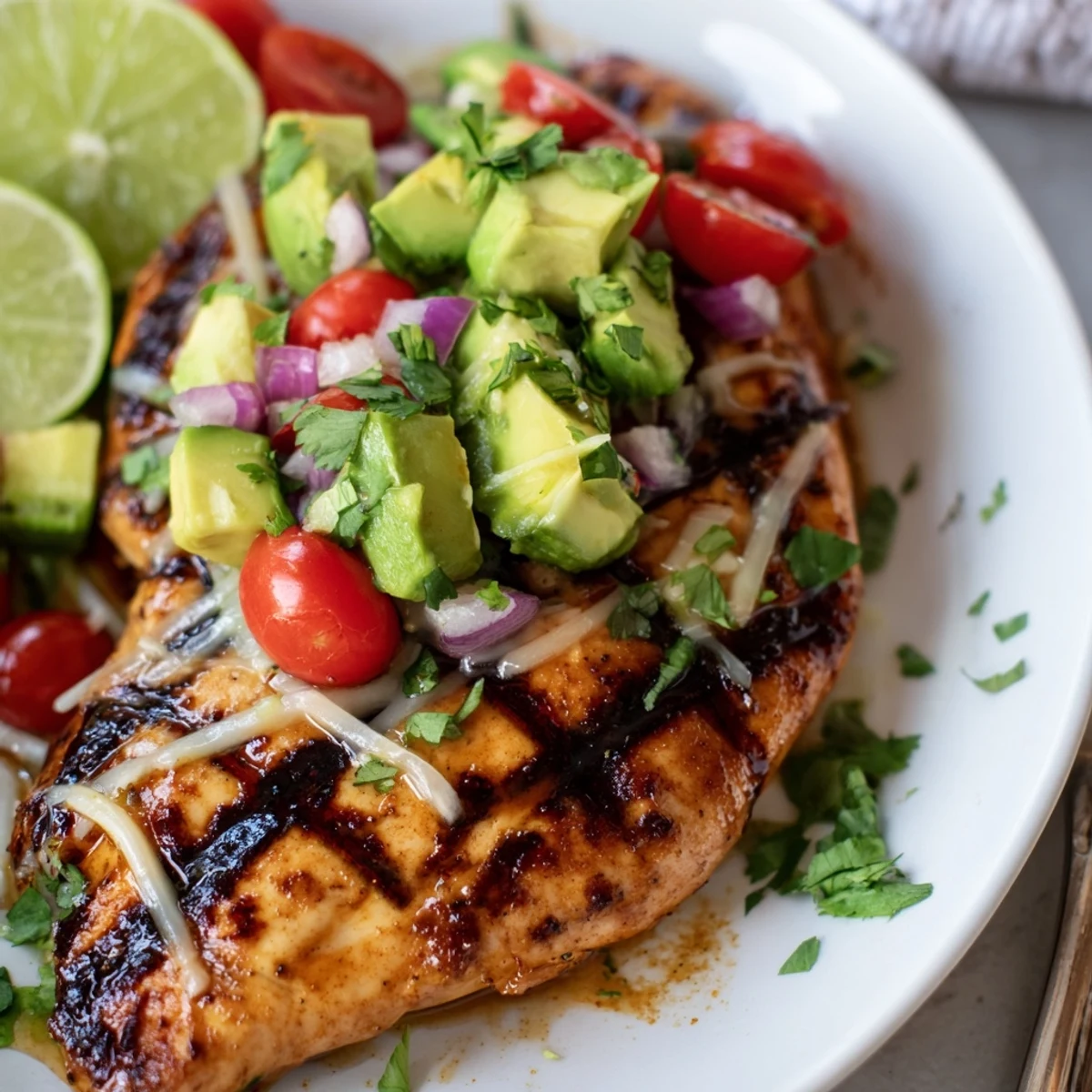 Fiesta Lime Chicken With Avocado resting on warm tortillas, citrus aroma rising