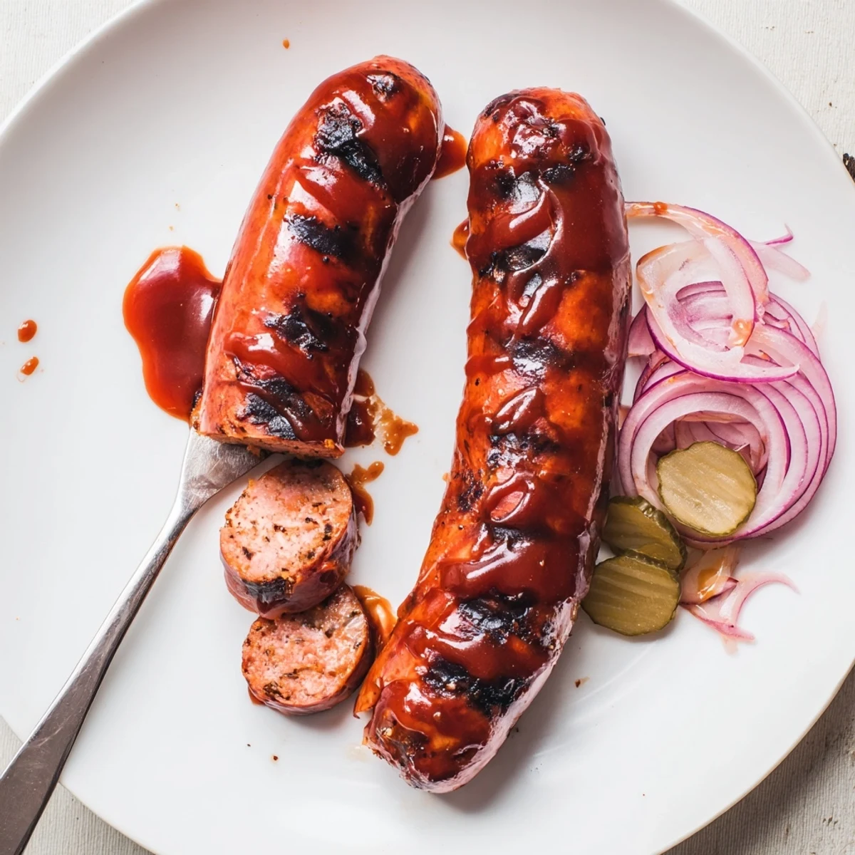 BBQ Sausage Recipe: grilled, caramelized links glistening with tangy barbecue glaze