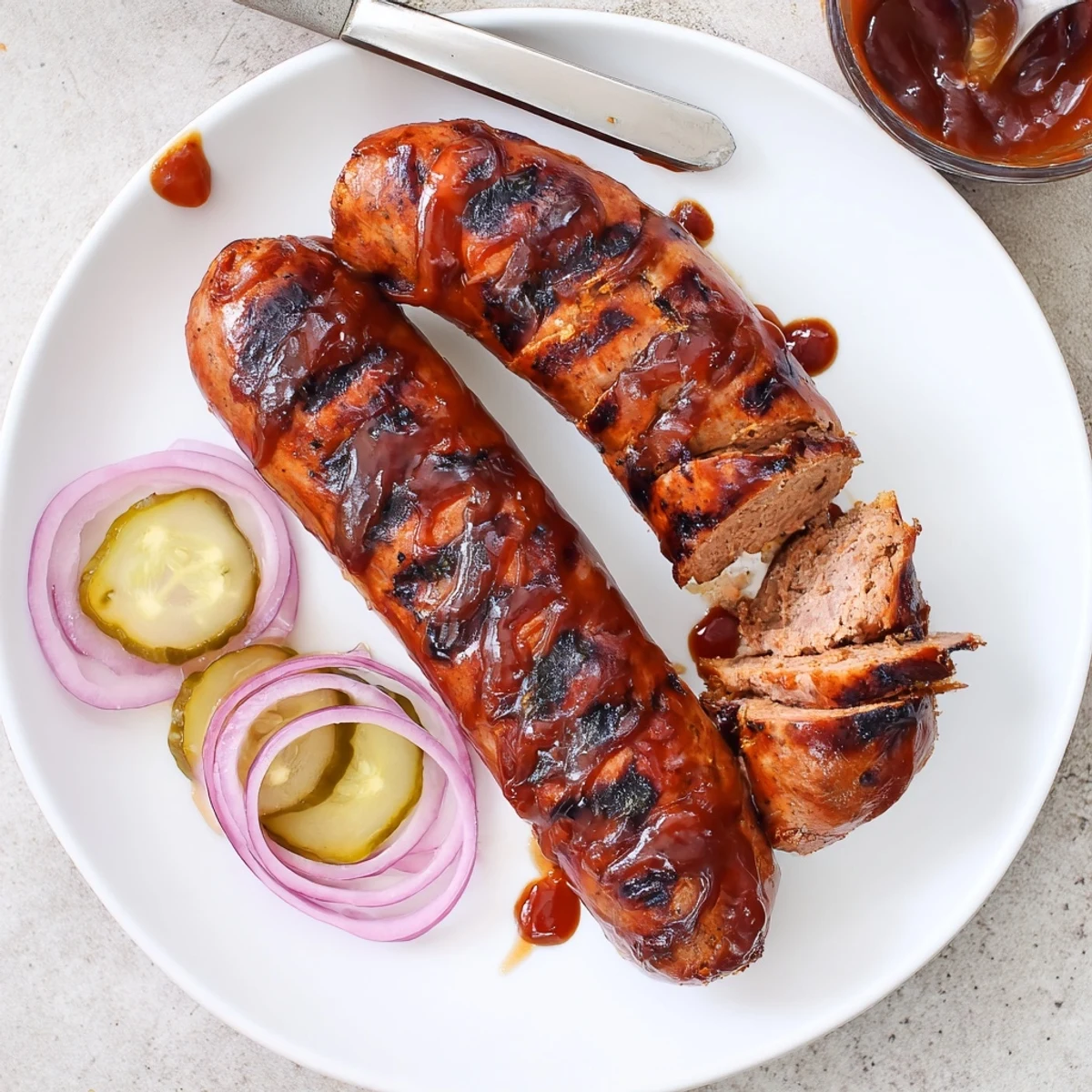 Smoky BBQ Sausage Recipe served in toasted buns with crisp coleslaw