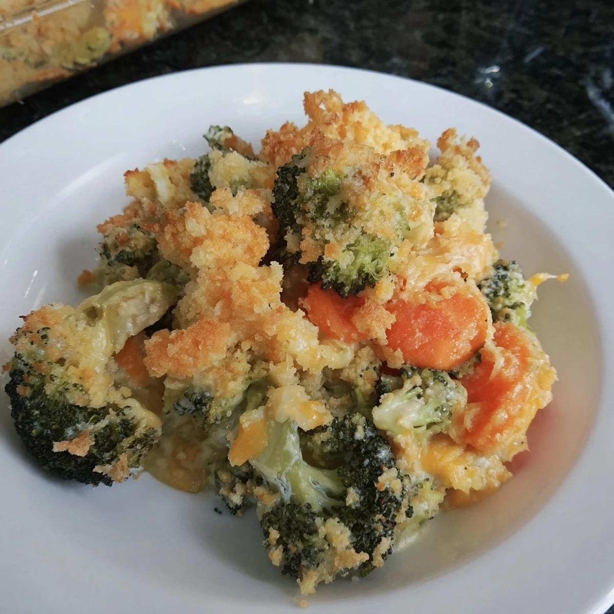 Cheese Bake Broccoli Carrots bubbling golden, creamy cheddar coating tender florets