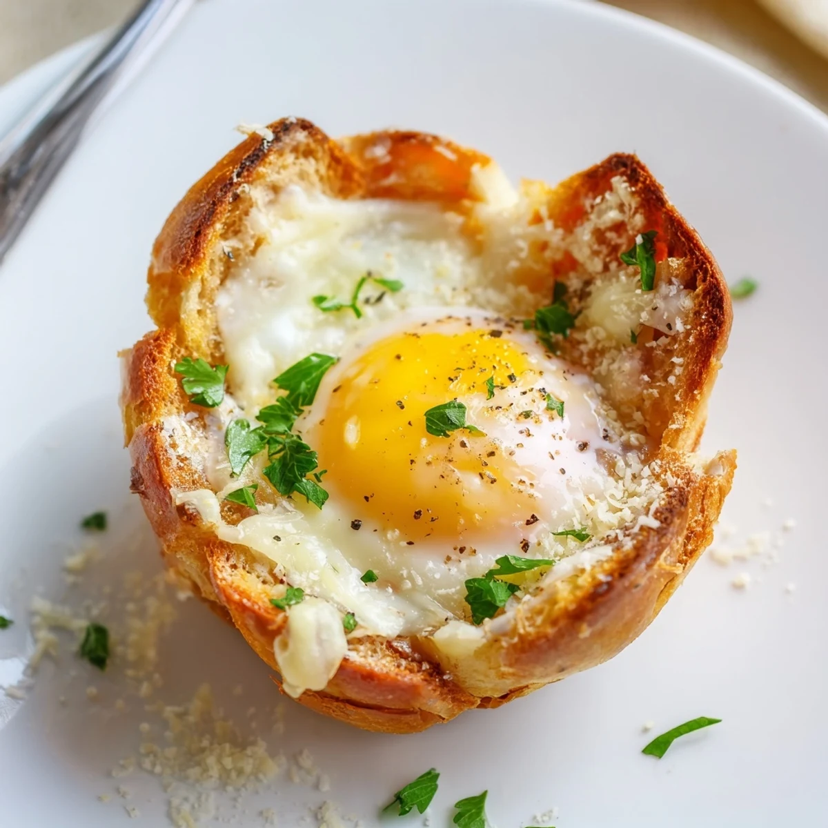 Warm Lazy Garlic Bread Egg Cups in muffin tin, golden edges, soft yolks