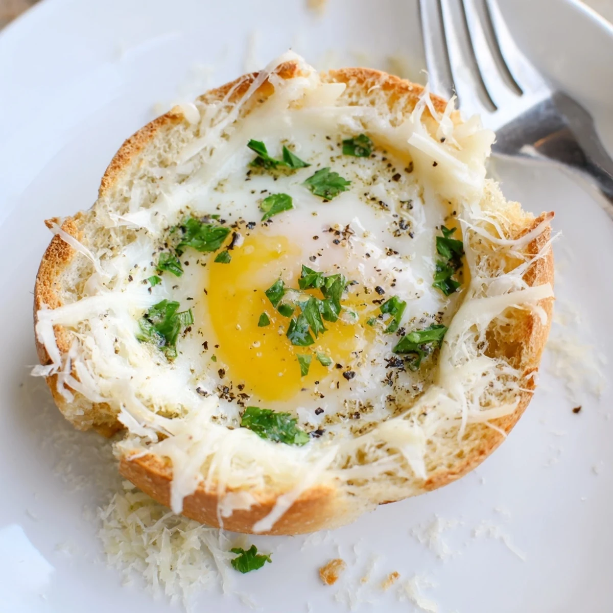 Buttery Lazy Garlic Bread Egg Cups served with fresh parsley and fruit