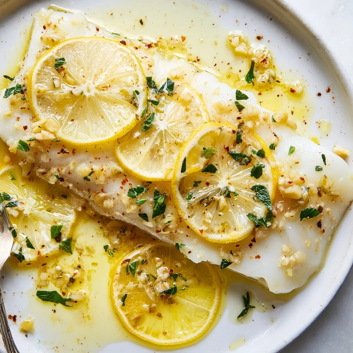 Perfectly cooked baked cod with citrus garnish ready for a healthy dinner