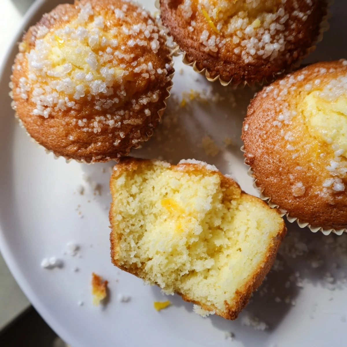 Freshly baked lemon cream cheese muffins with fluffy texture and sweet cream cheese center, served on a wire cooling rack